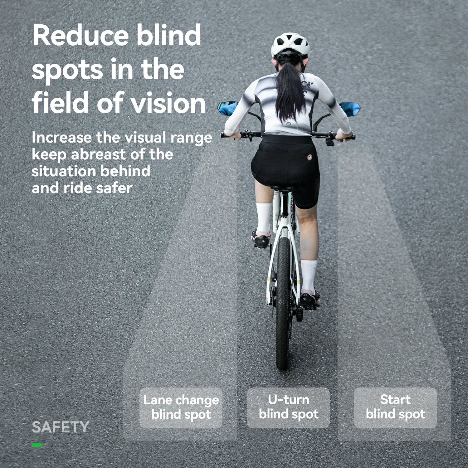 RockBros adjustable bike rearview mirror with anti-glare glass mounted on handlebar for clear visibility while cycling.