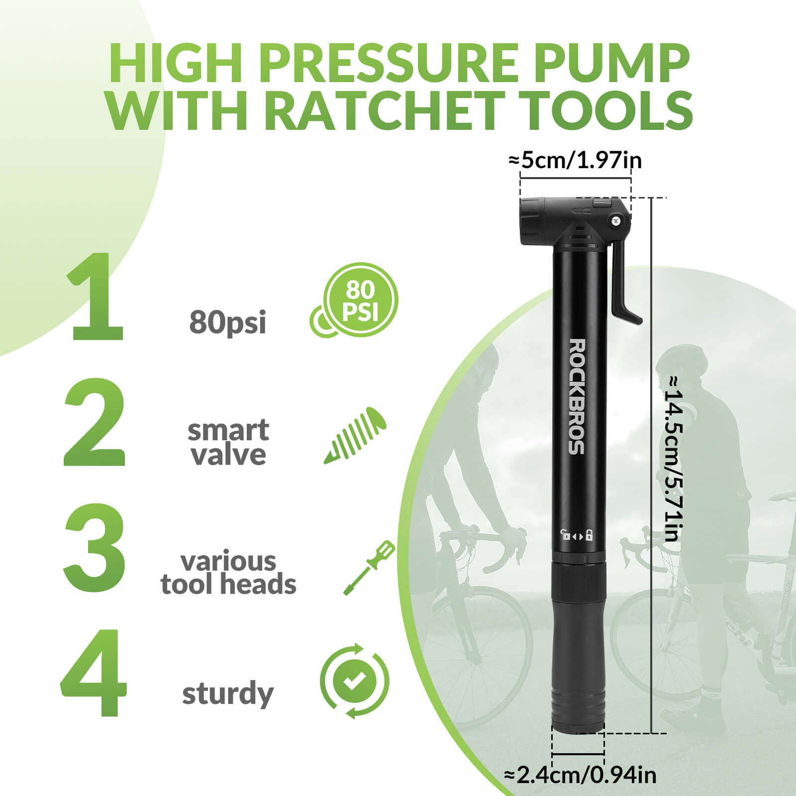 Portable Bike Pump - 80 PSI High Pressure - OVERLANDERS Outfitter