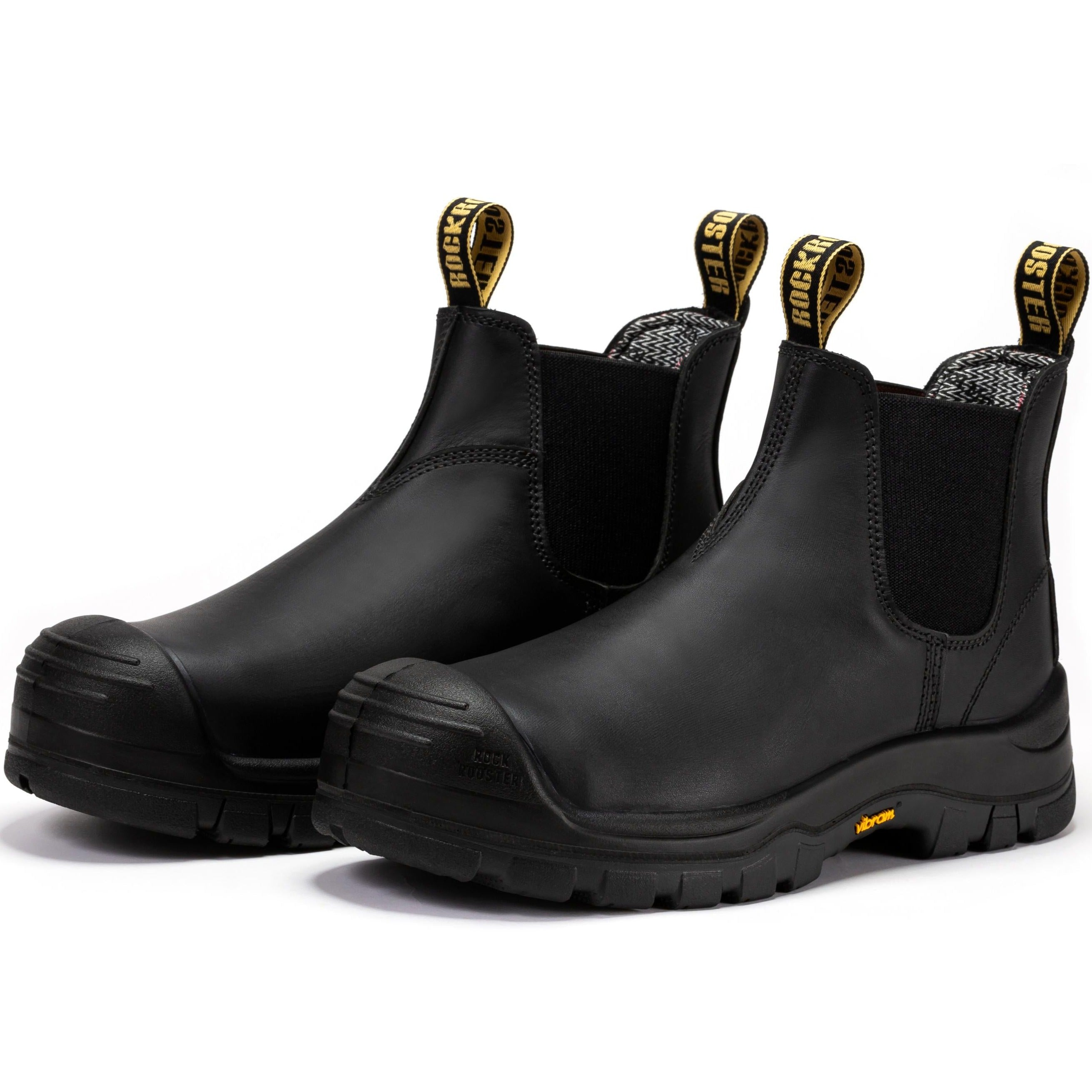 Black Rock Rooster Beaufort men's 6-inch composite toe leather work boots with pull-on design and rugged sole.