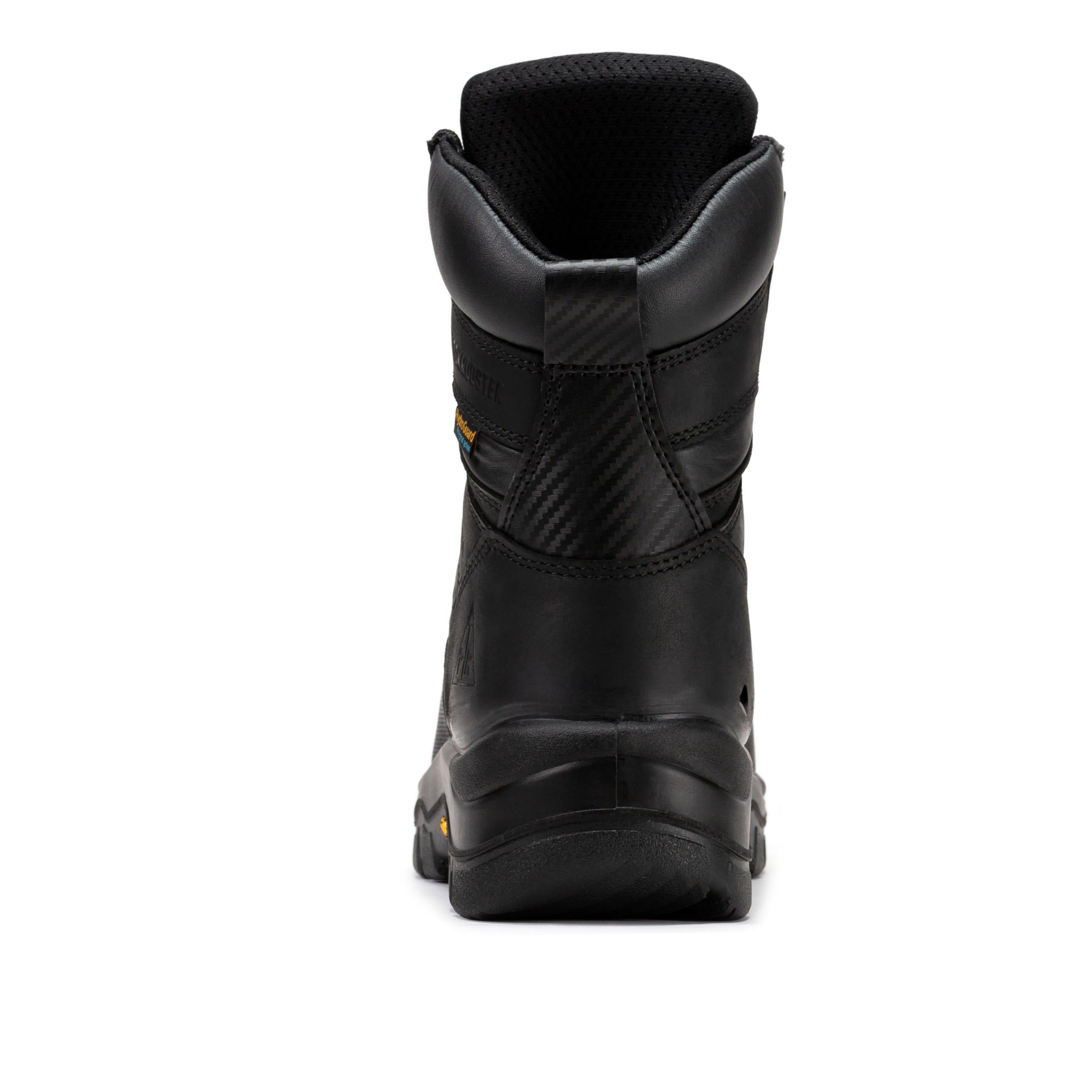 Black ROCKROOSTER Beaufort men's 8-inch waterproof work boots with composite toe, rugged design, and sturdy sole.