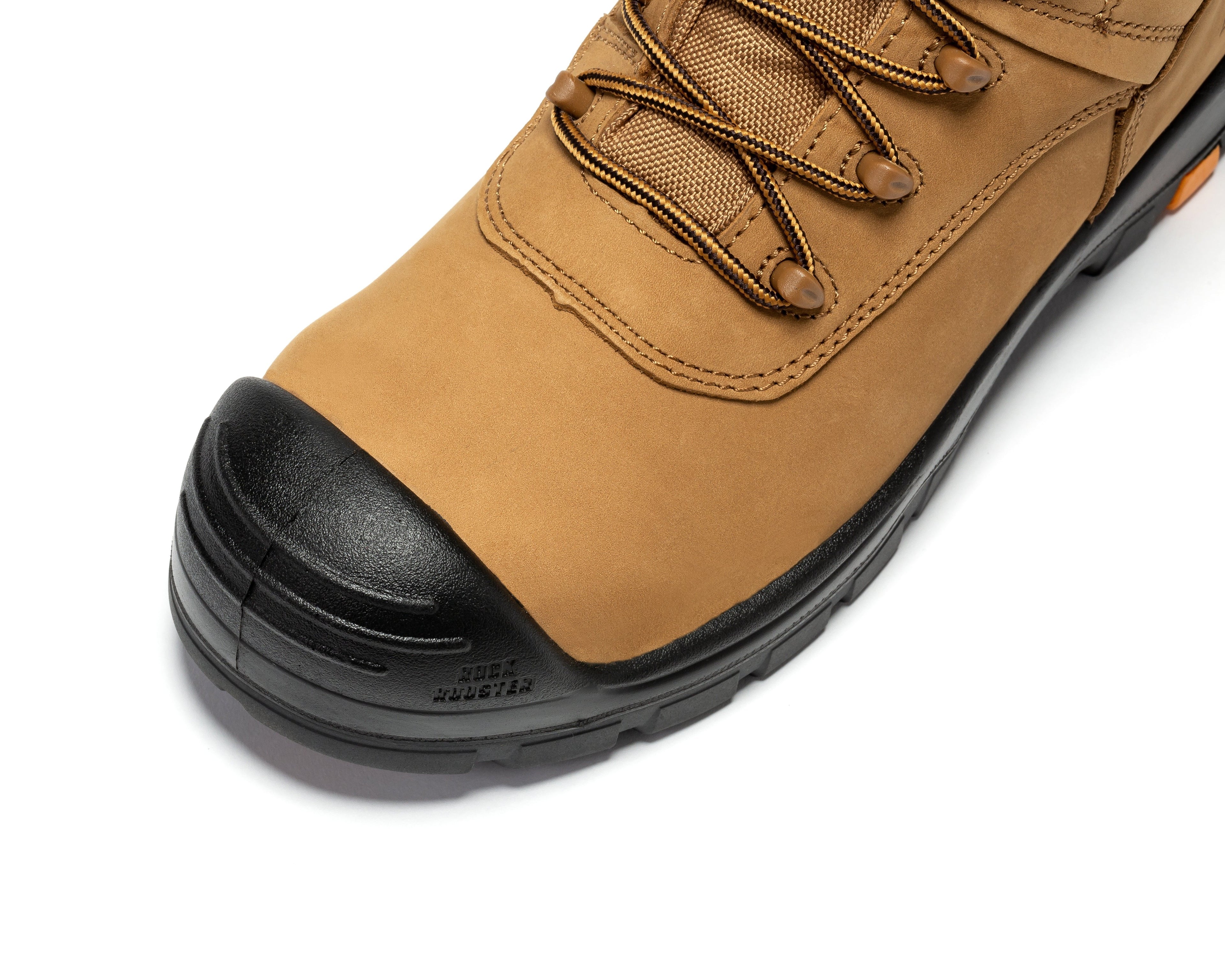 Brown Rock Rooster Beaufort men's 8-inch waterproof work boots with composite toe, rugged leather exterior and sturdy sole.
