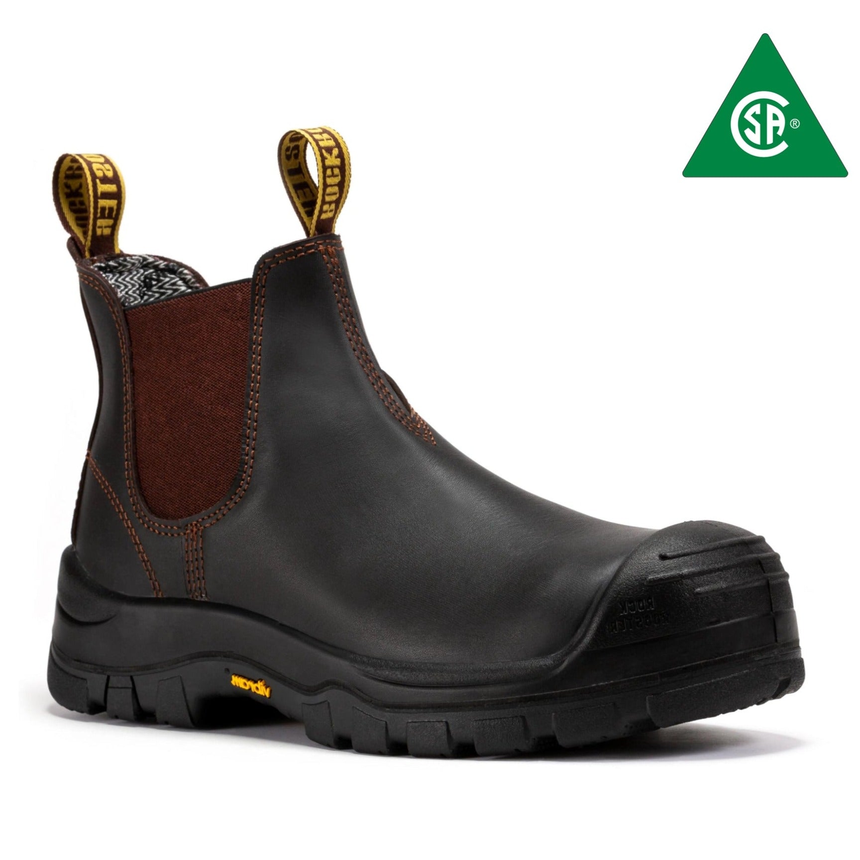 RockRooster Beaufort men's dark brown 6-inch composite toe pull-on leather work boots with sturdy construction and reinforced toes.