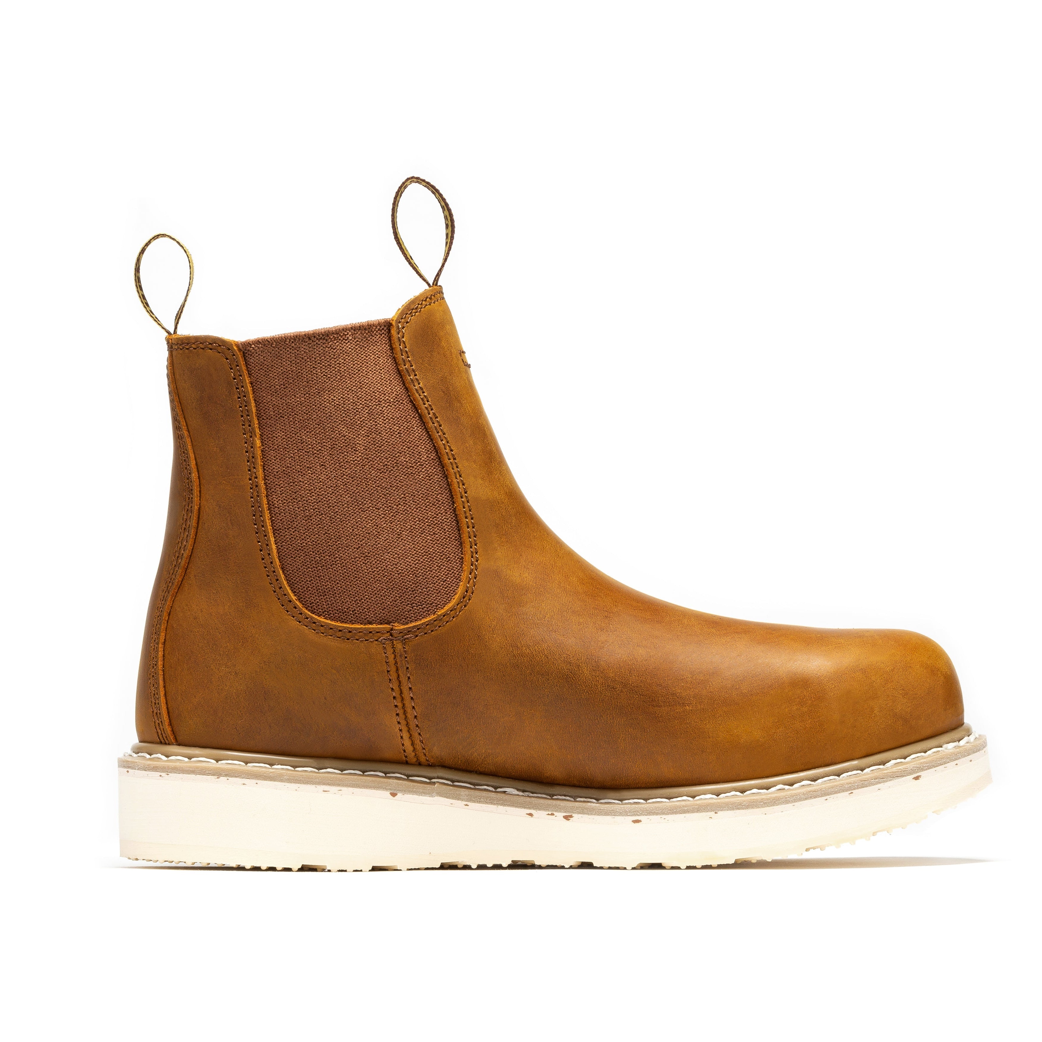 RockROOSTER Capitola men's 6-inch brown wedge work boots with sturdy leather construction and rugged outsole.