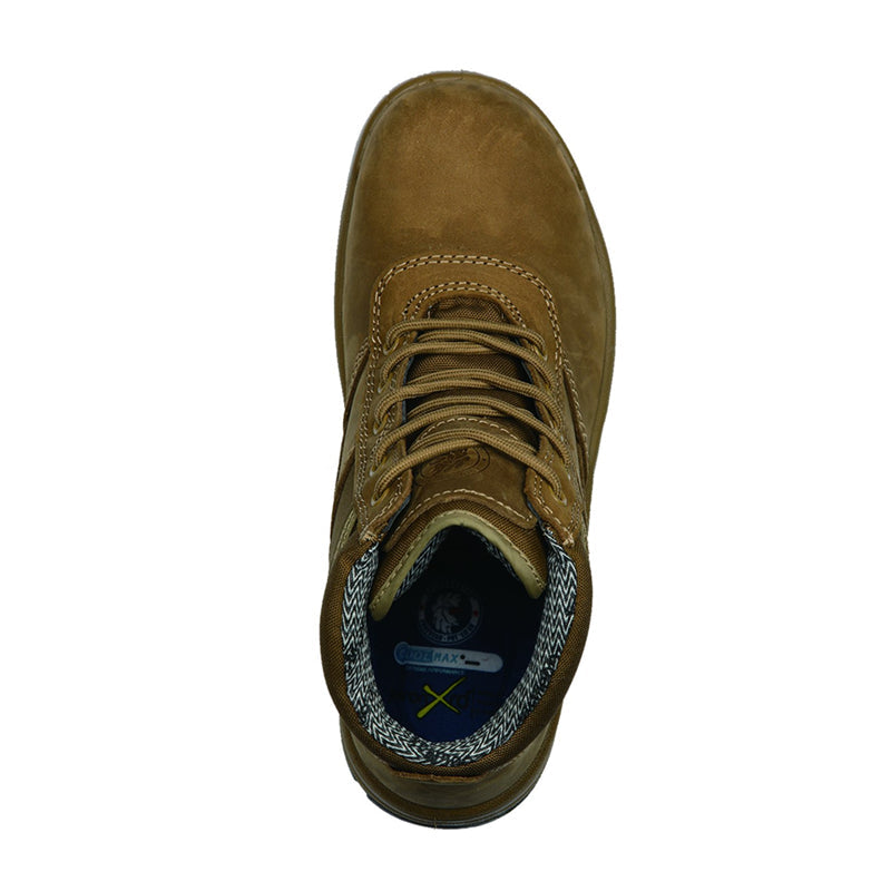 Brown Rock Rooster Cortez 6-inch steel toe leather work boots, durable footwear with rugged design and sturdy soles.