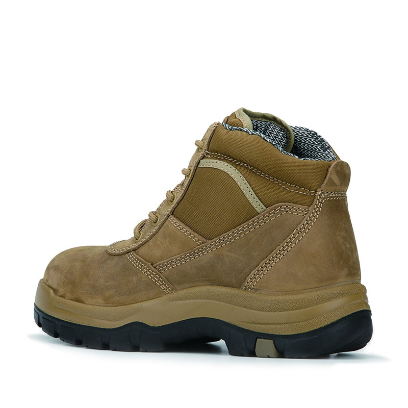 Brown ROCKROOSTER Cortez 6-inch steel toe leather work boots with sturdy construction and rugged design.