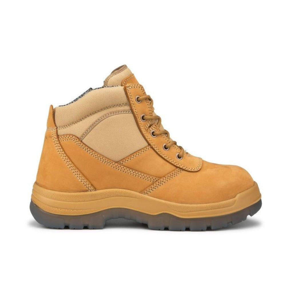 RockROOSTER Cortez tan 6-inch leather work boots with steel toe cap and zip-sided design for durable safety footwear.