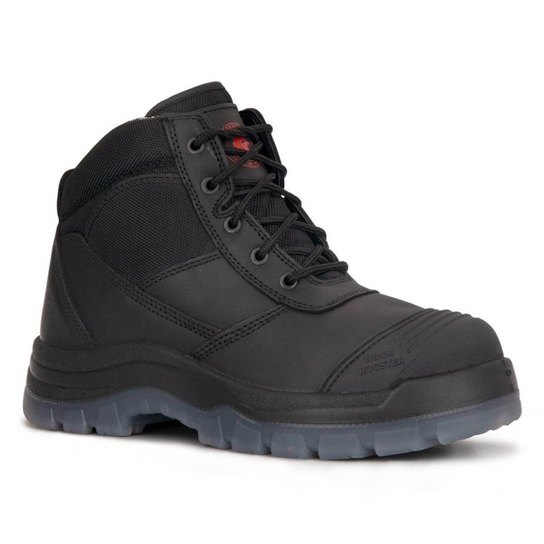 Rock Rooster Crisson Black 6-inch zip-sided steel toe leather work boots with durable construction and sturdy design.