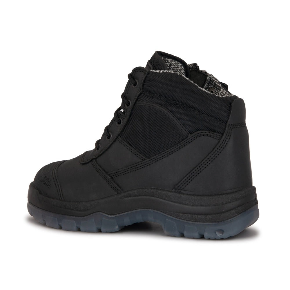 RockRooster Crisson Black 6-inch zip-sided steel toe leather work boots showing sturdy design and durable construction.