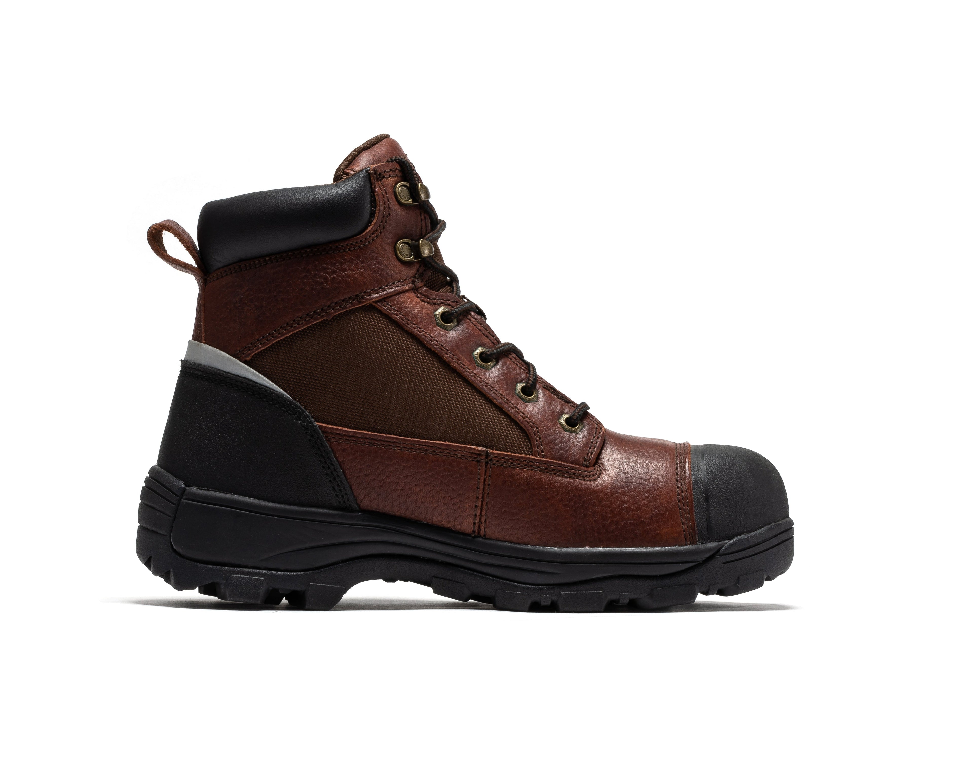 Rockrooster Daviston 6-inch brown waterproof work boots with composite toe, sturdy leather construction and rugged sole.
