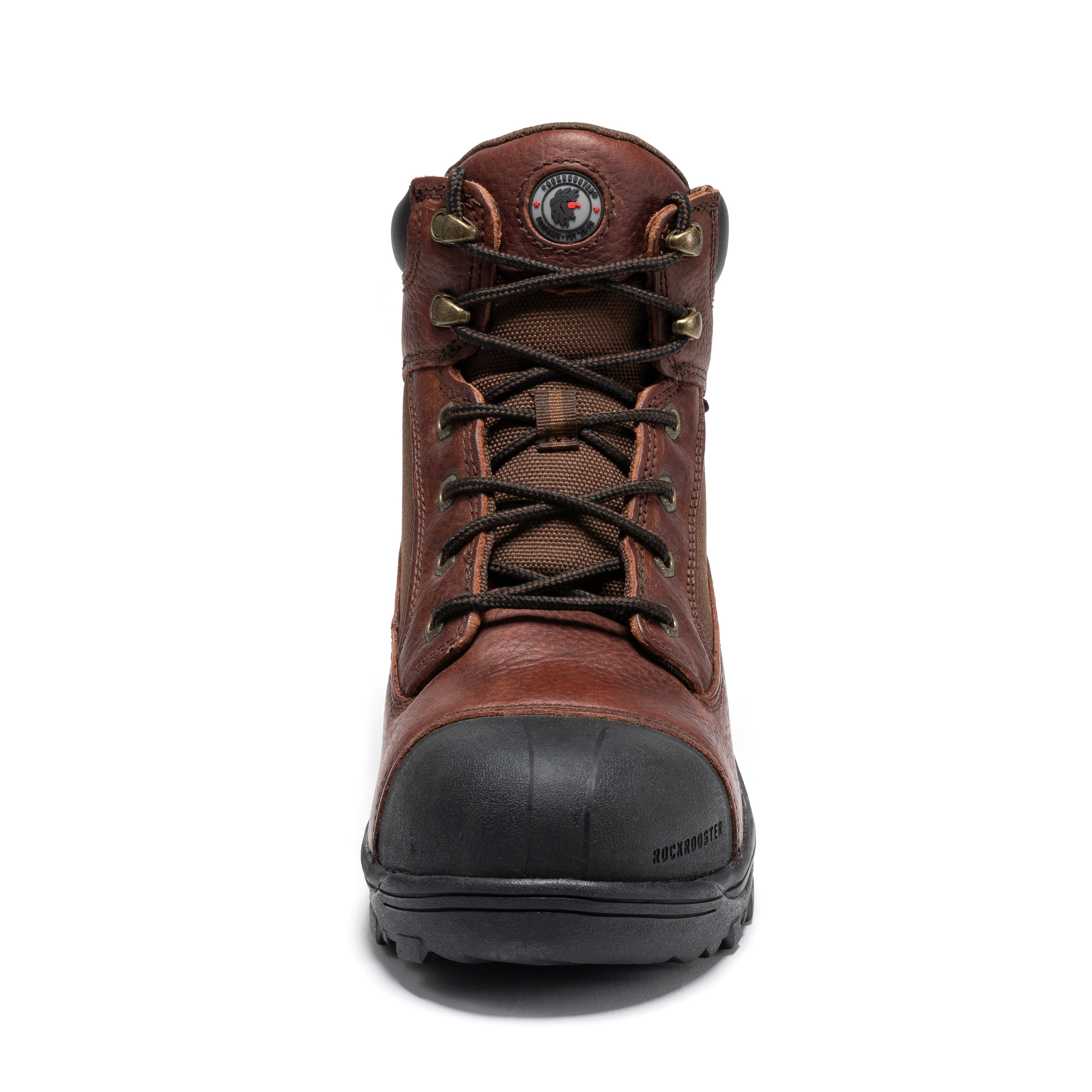 Rockrooster Daviston 6-inch brown waterproof work boots with composite toe and sturdy leather construction for safety and durability.
