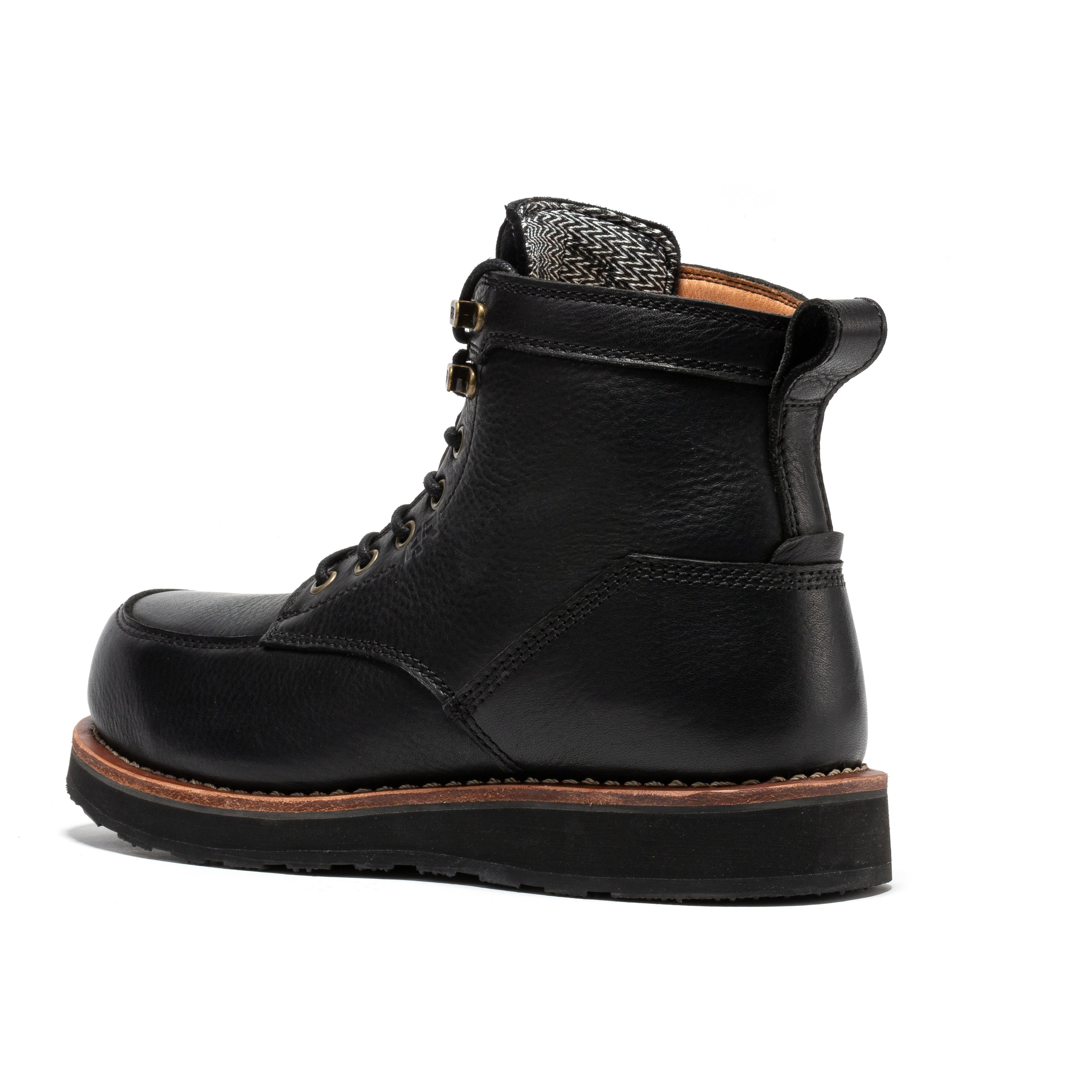 Rock Rooster Edgewood men's 6-inch black steel toe wedge work boots with durable leather and rugged design.