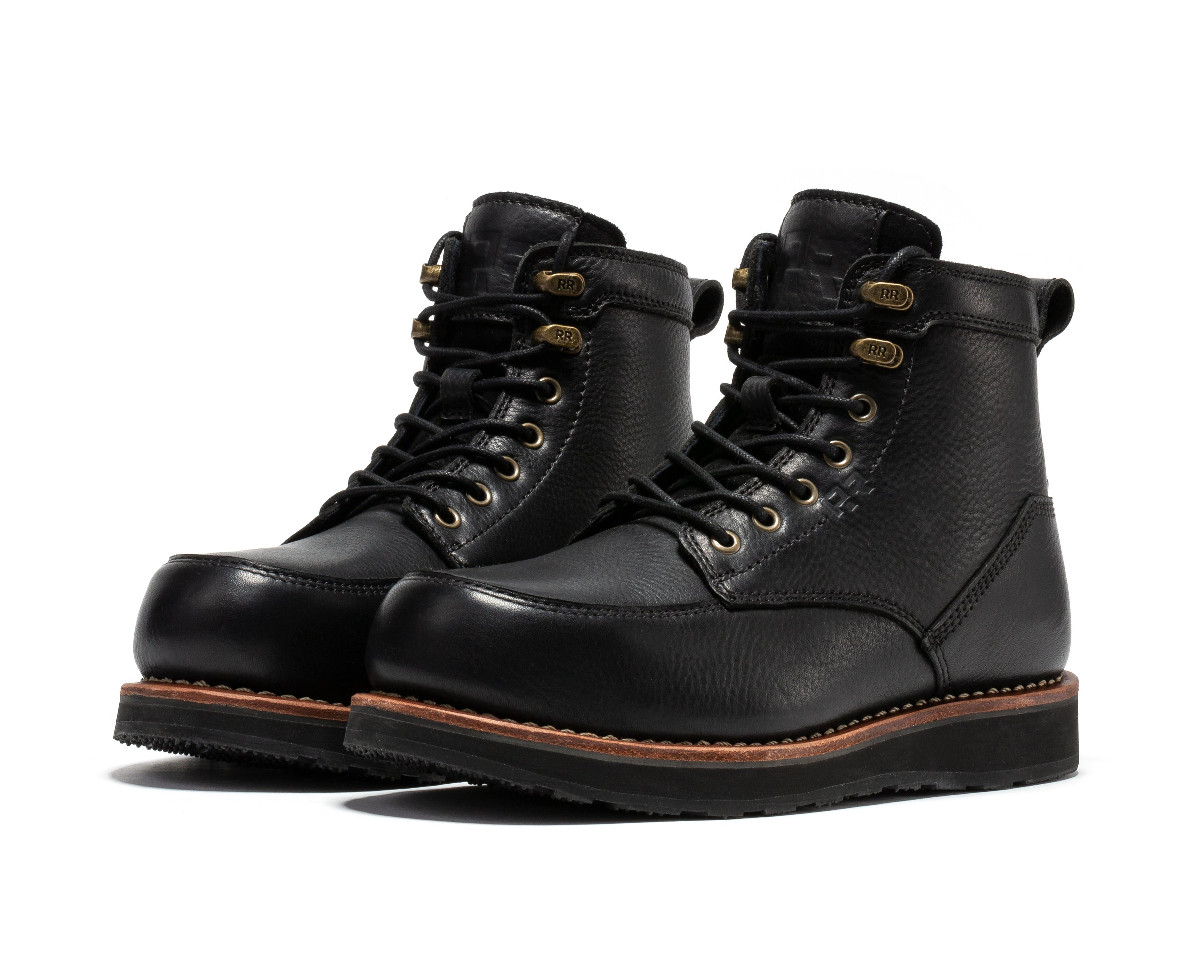 Black steel toe wedge work boots for men by Rock Rooster, 6-inch Edgewood style with rugged design and durable construction