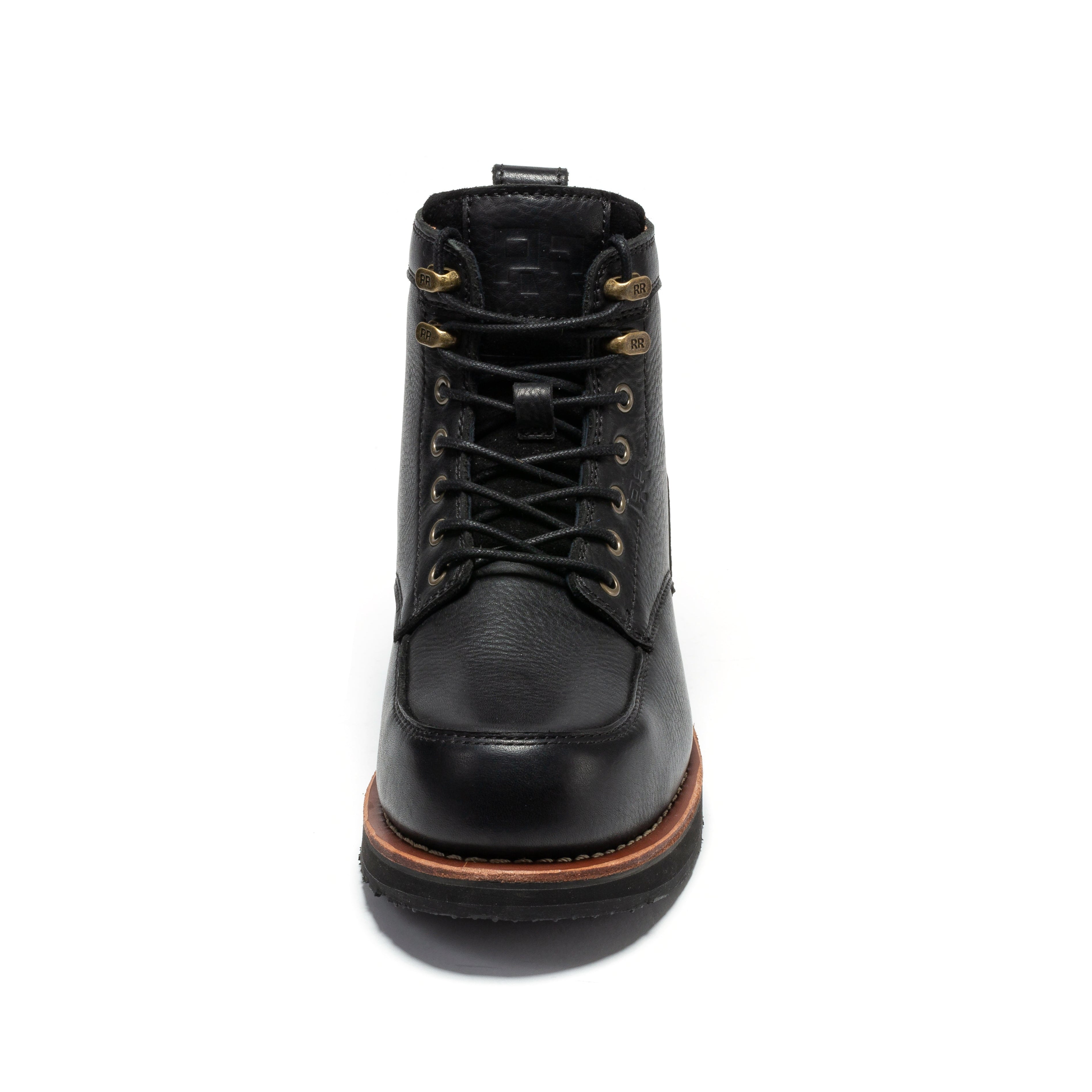 Rock Rooster Edgewood men's 6-inch black steel toe work boots with wedge sole, showcasing durable leather construction and safety features.