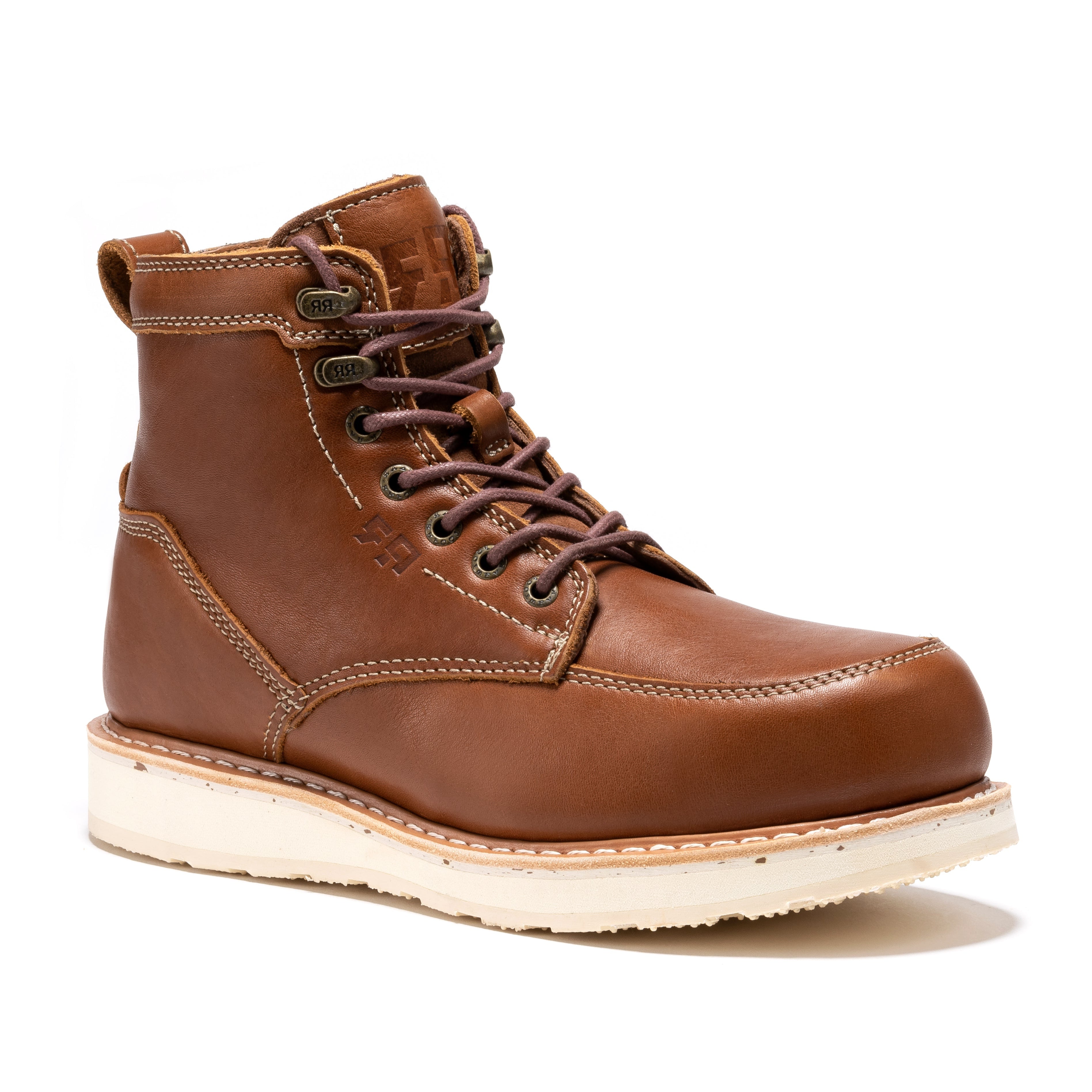 Black steel toe work boots for men with 6-inch wedge design from ROCKROOSTER Edgewood series by Rock Rooster Footwear Inc.