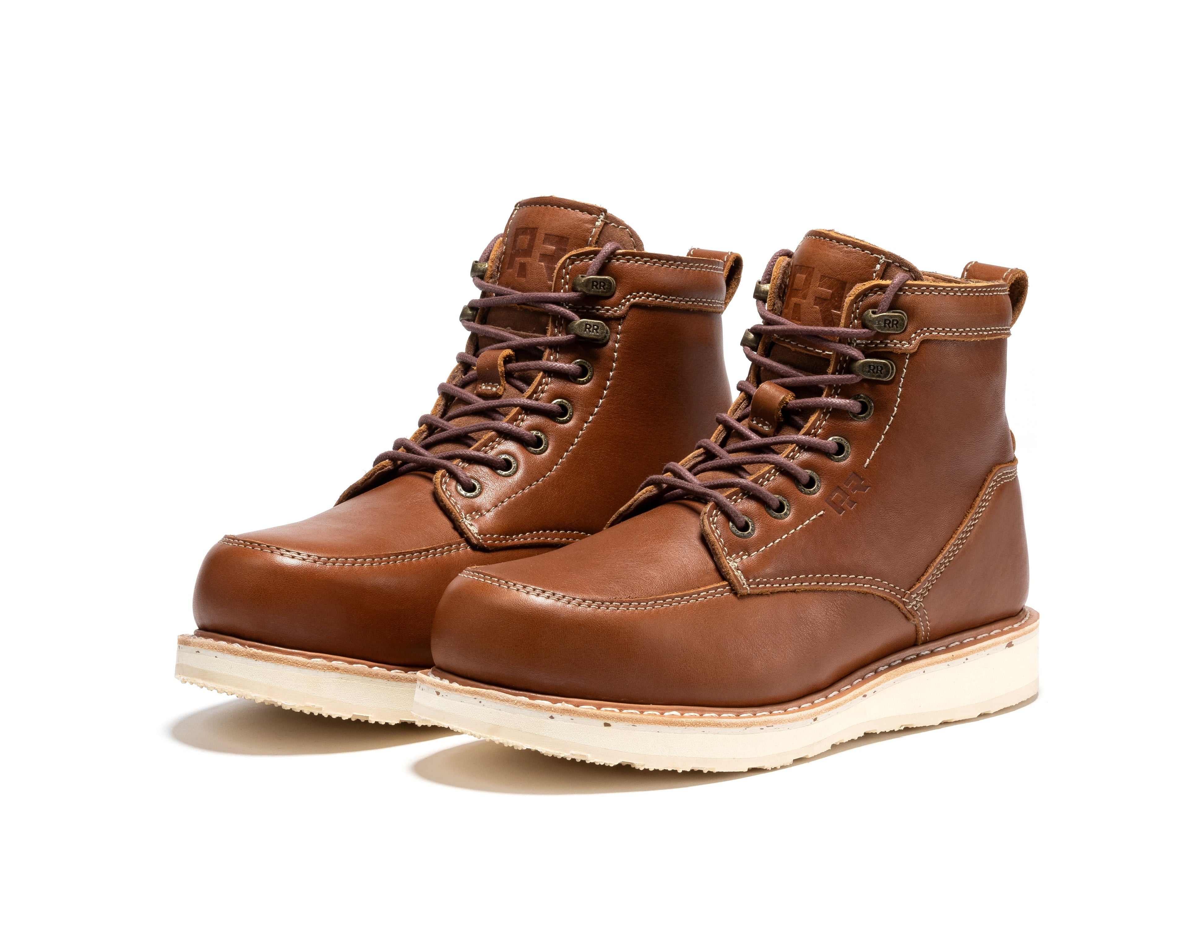 RockRooster Edgewood men's 6-inch black steel toe wedge work boots with sturdy leather construction and rugged sole.