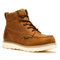 Rockrooster Edgewood men's 6-inch brown waterproof steel toe work boots with wedge sole, rugged safety footwear for tough jobs.