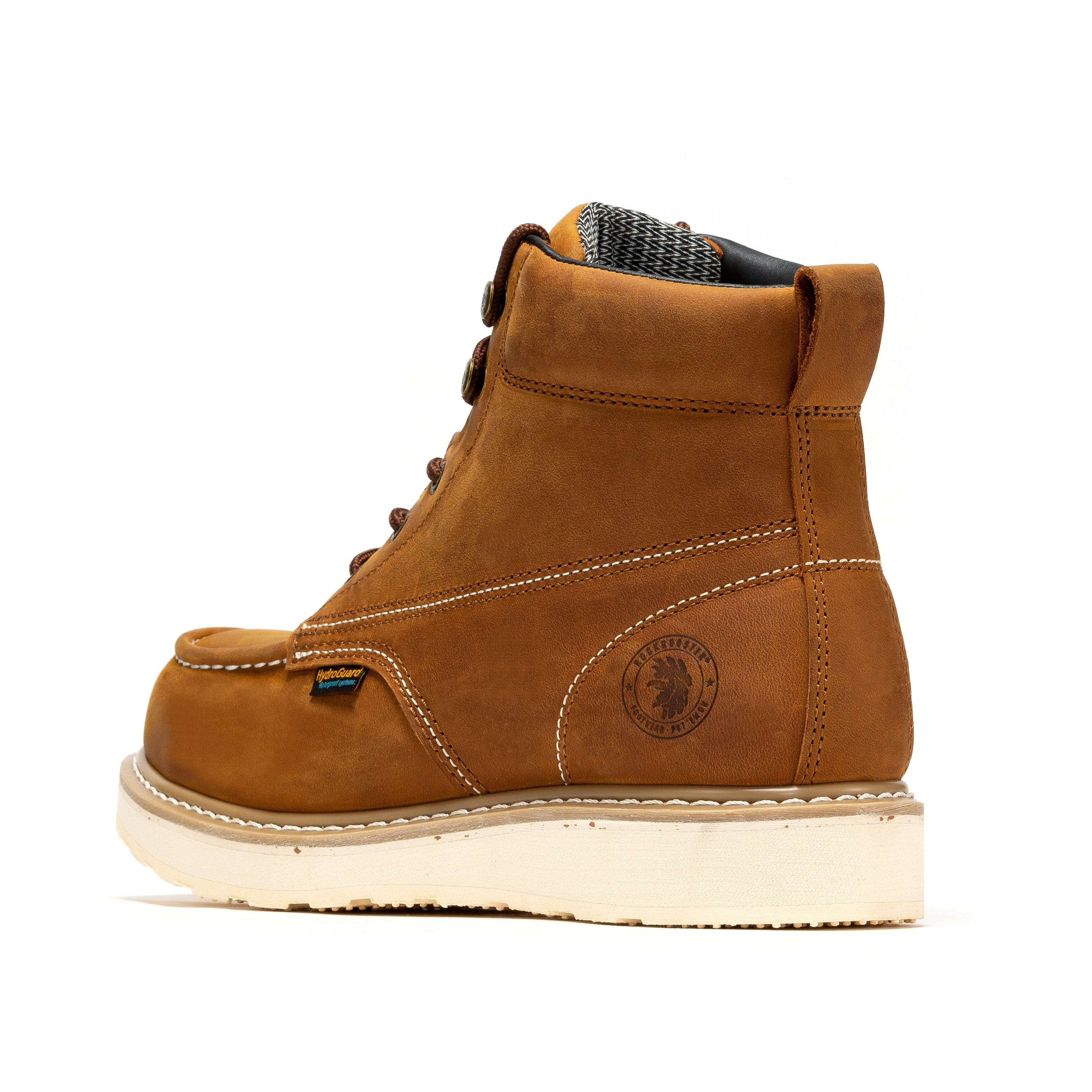 Rockrooster Edgewood men's 6-inch brown waterproof steel toe work boots with wedge sole and sturdy construction.