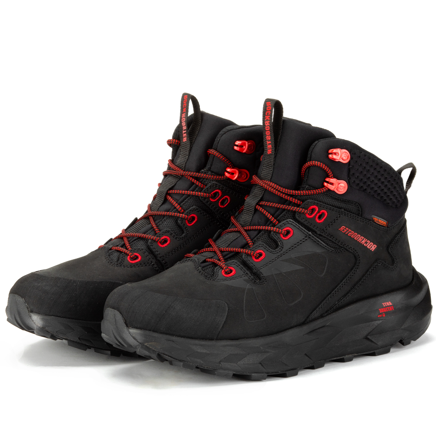 RockROOSTER Farmington black 6-inch waterproof hiking boots with VIBRAM outsole, sturdy leather upper and rugged outdoor tread.