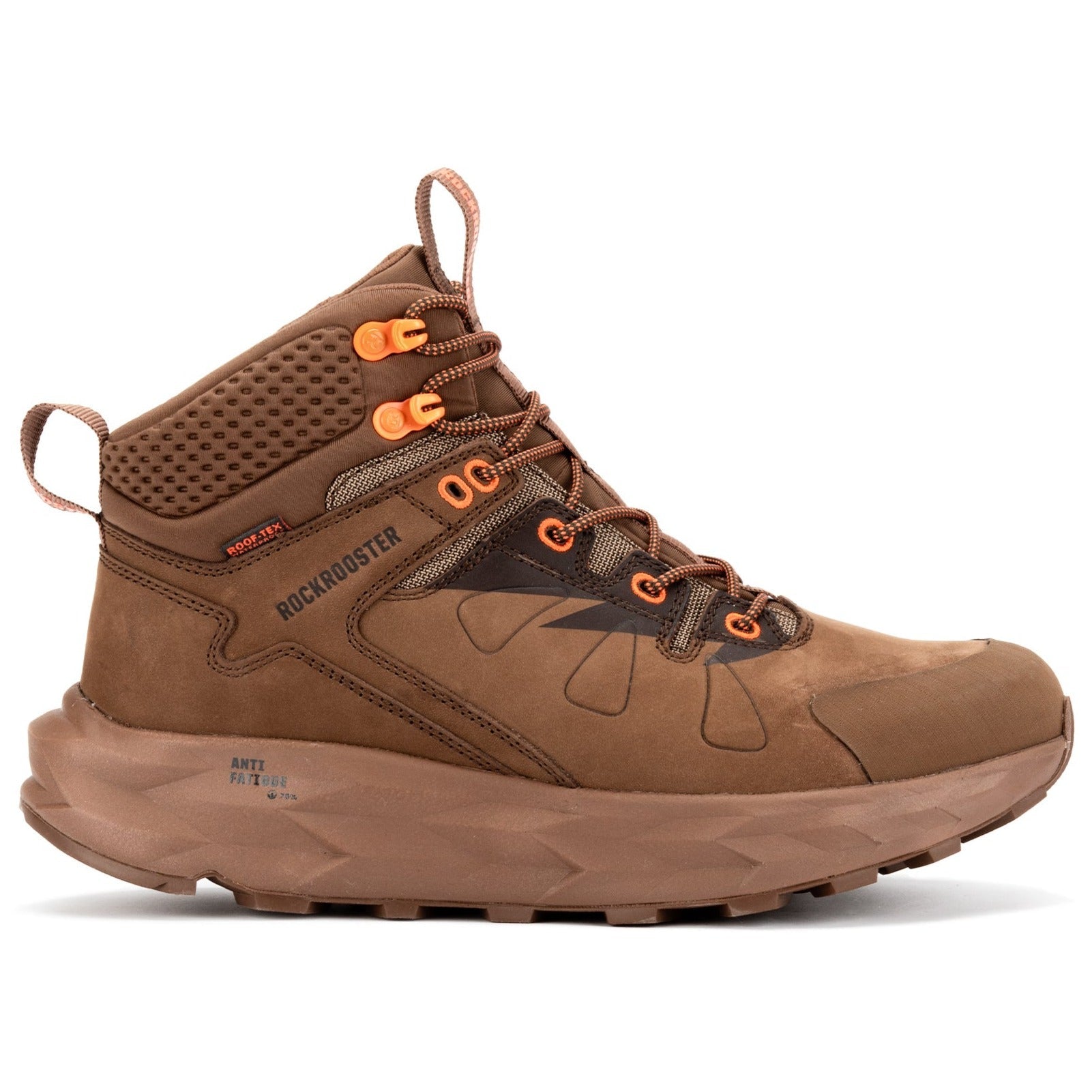 RockROOSTER Farmington brown waterproof hiking boots with VIBRAM® outsole, 6-inch ankle height, rugged outdoor footwear.