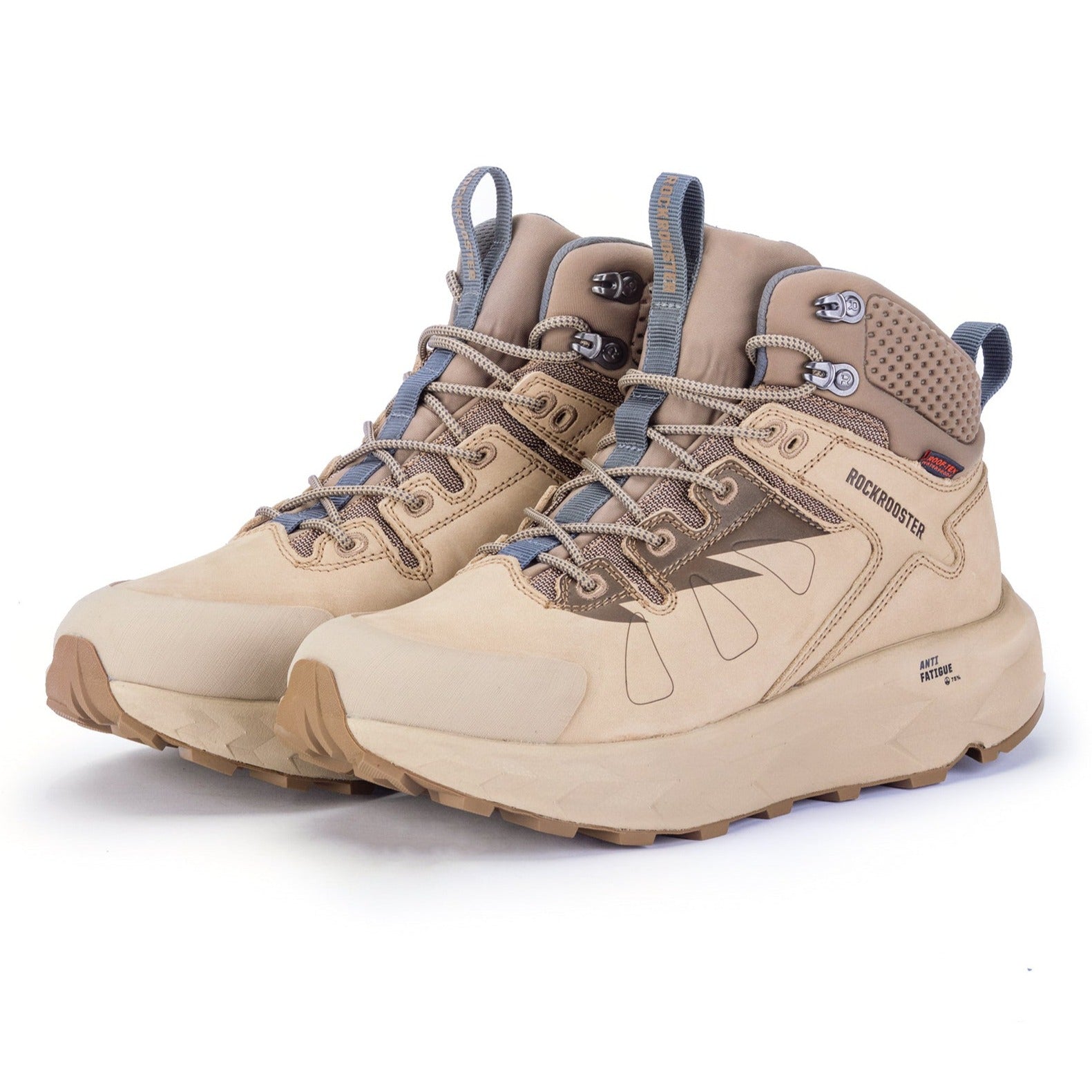 Rock Rooster Farmington Sand 6-inch waterproof hiking boots with VIBRAM outsole, featuring rugged leather and secure lacing.