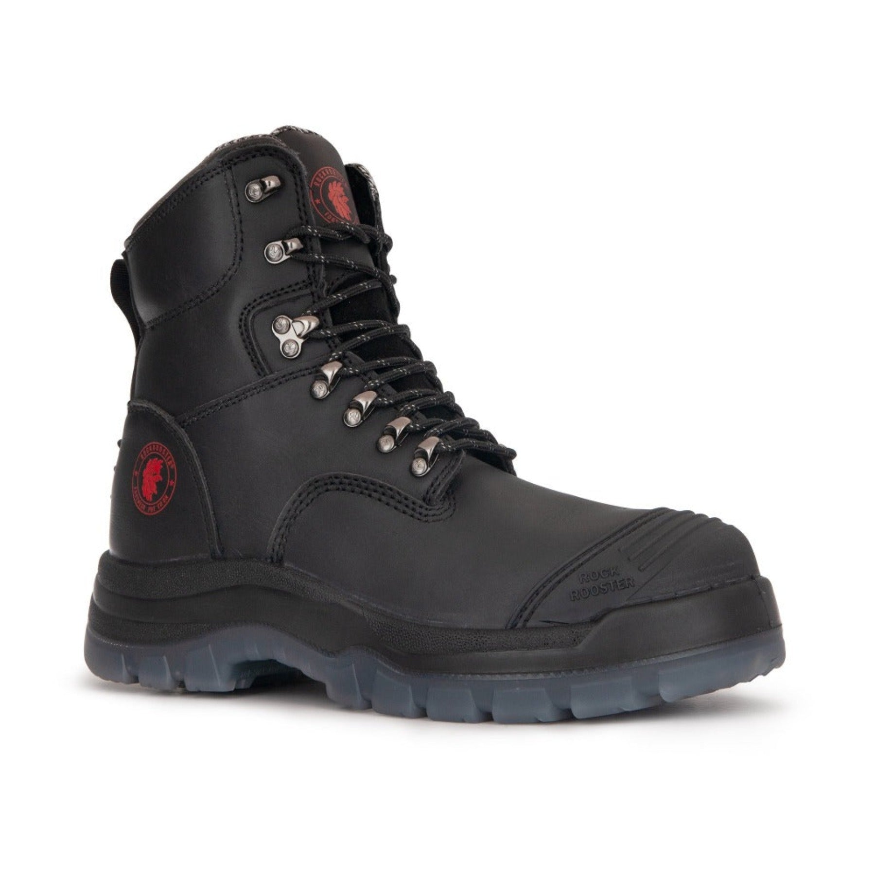 RockROOSTER Kensington black 7-inch zip-sided steel toe leather work boots, durable men's work footwear with sturdy soles.