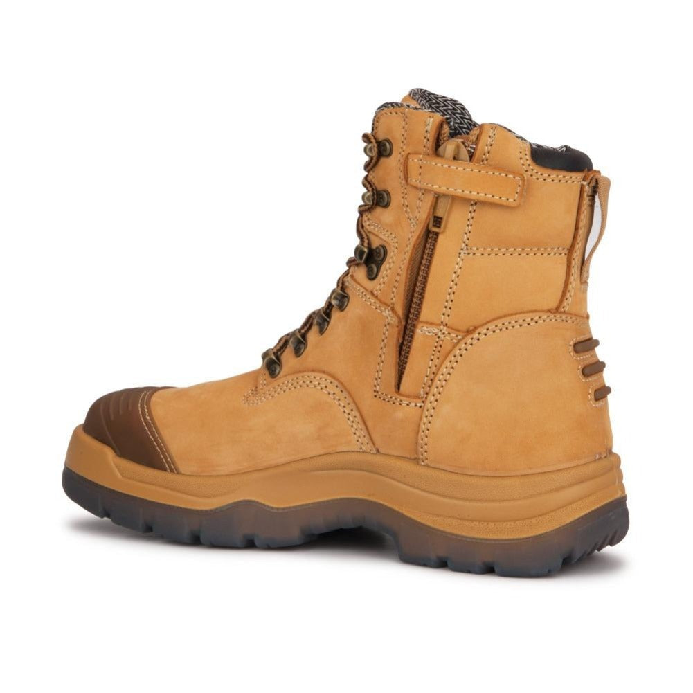 RockROOSTER Kimberly tan 7-inch zip-sided steel toe leather work boots with rugged design and secure zipper closure.
