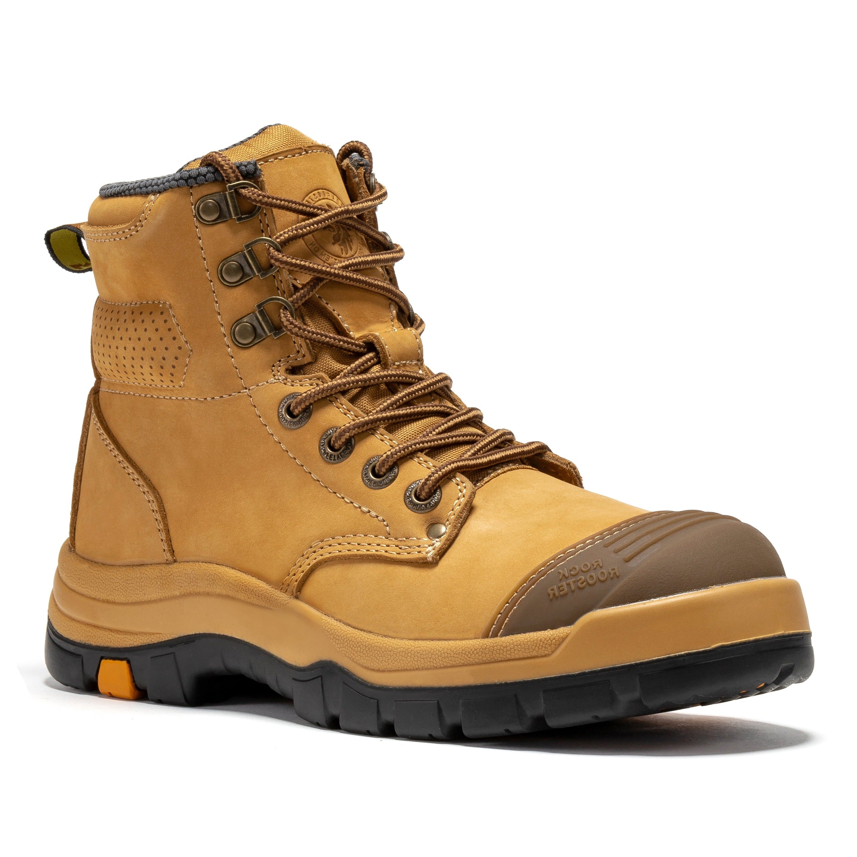 RockRooster Madison Tan 6-inch zip-sided steel toe leather work boots with rugged design and sturdy soles.
