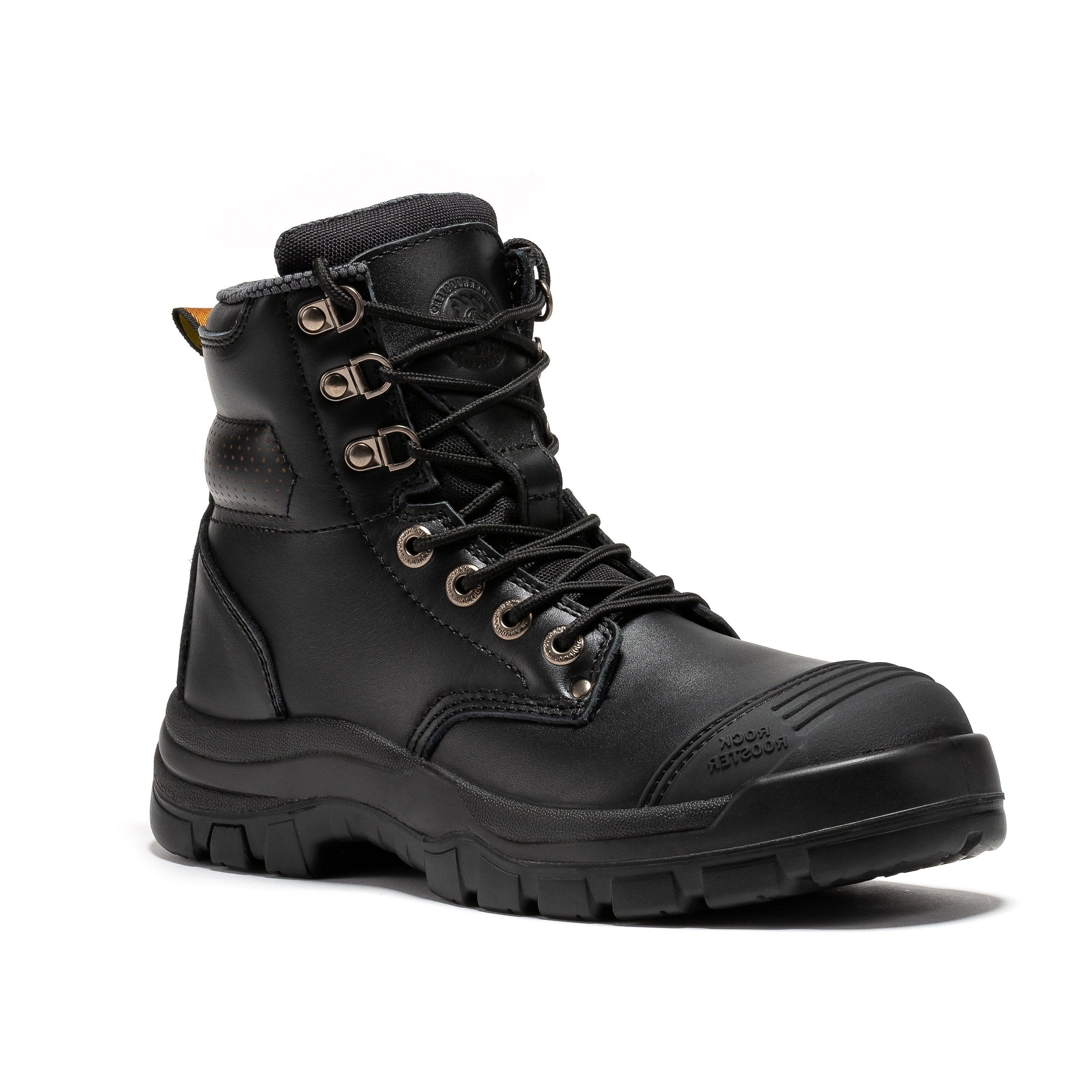 RockRooster Madison Tan 6-inch steel toe leather work boots with zip-sided design and rugged outsole.