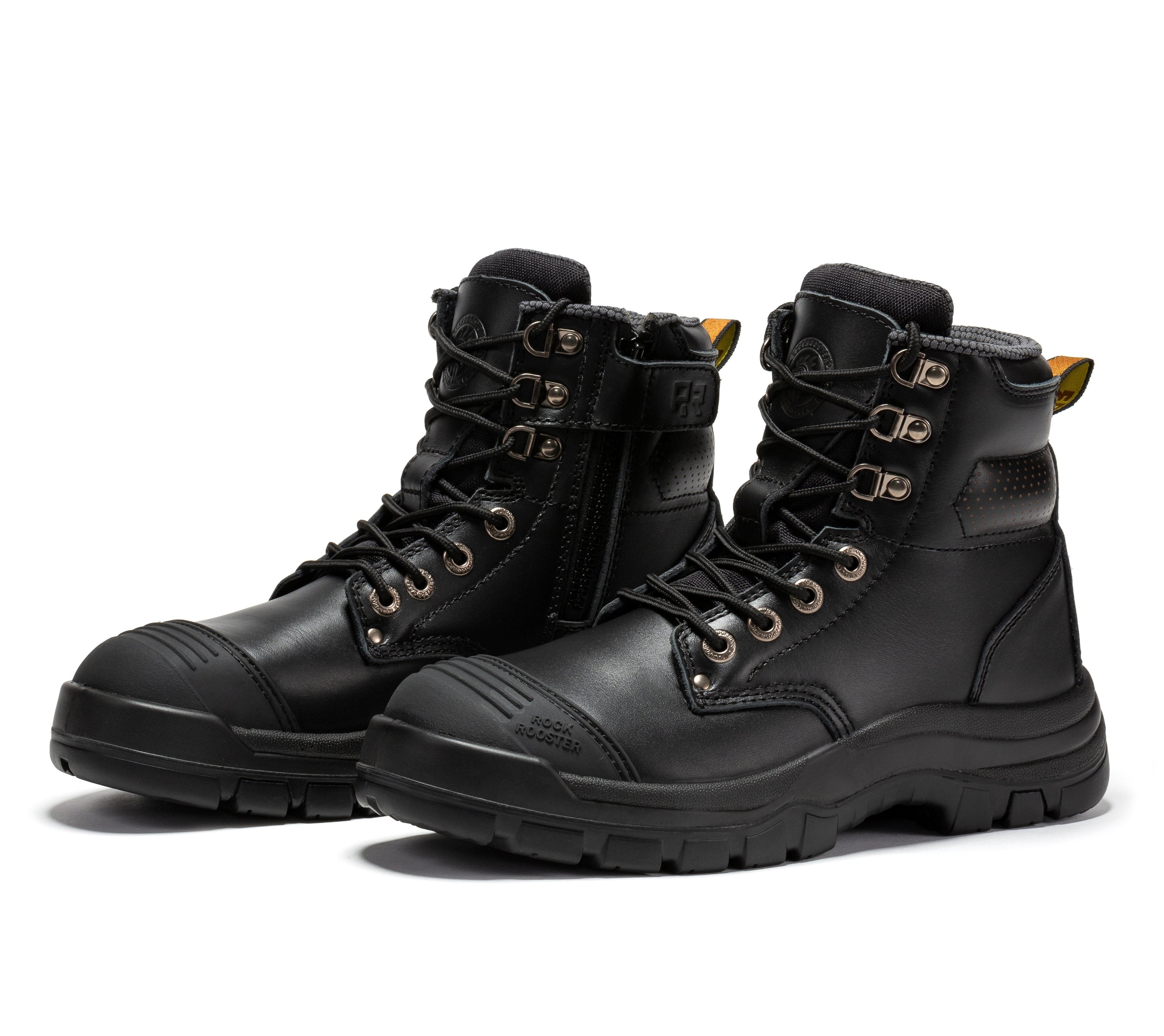 RockROOSTER Madison Tan 6-inch zip-sided steel toe leather work boots with sturdy design and reinforced toe for safety.