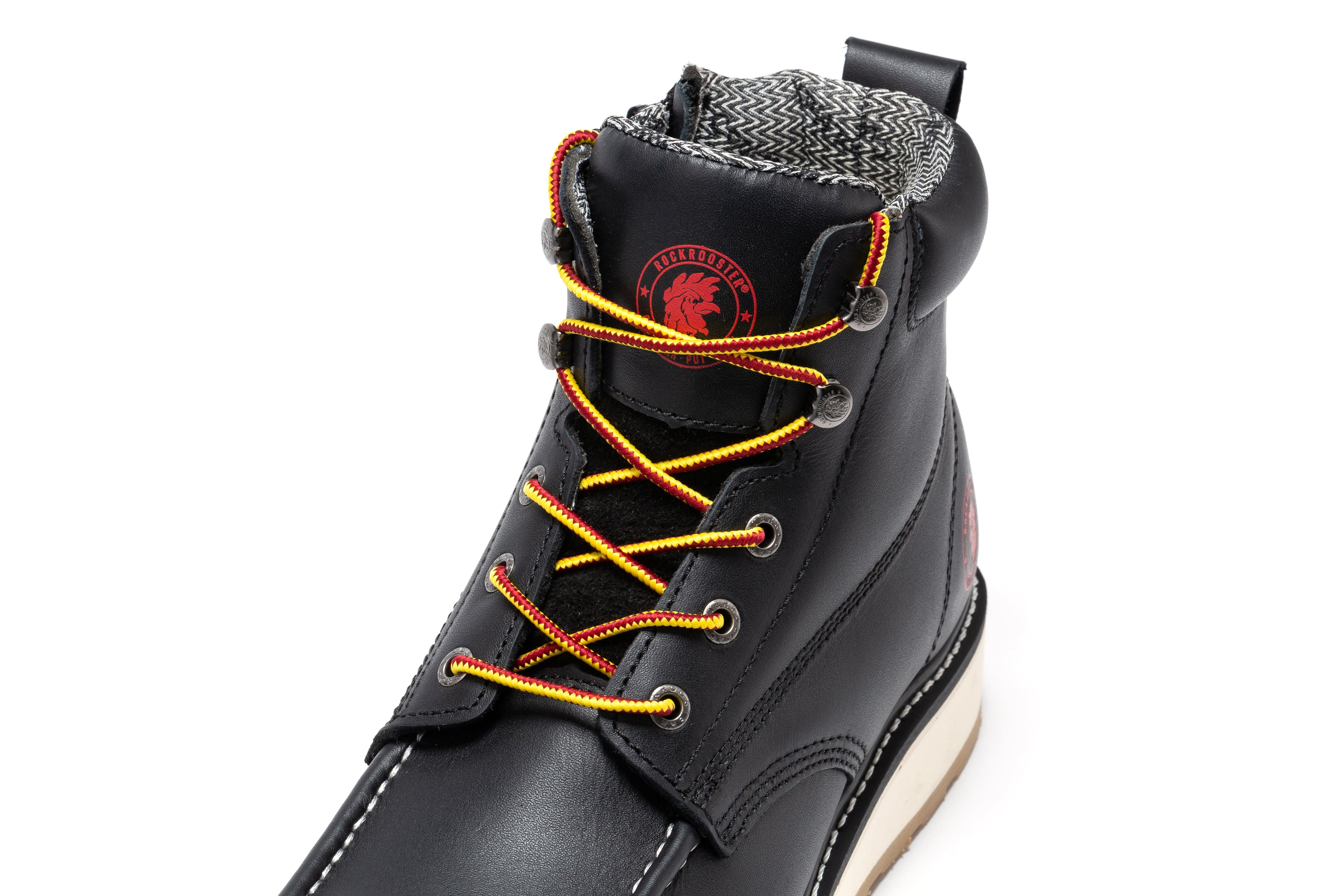 Rockrooster Magnolia men's 6-inch black work boots with soft toe, zip side, wedge heel, durable work shoe from Rock Rooster.