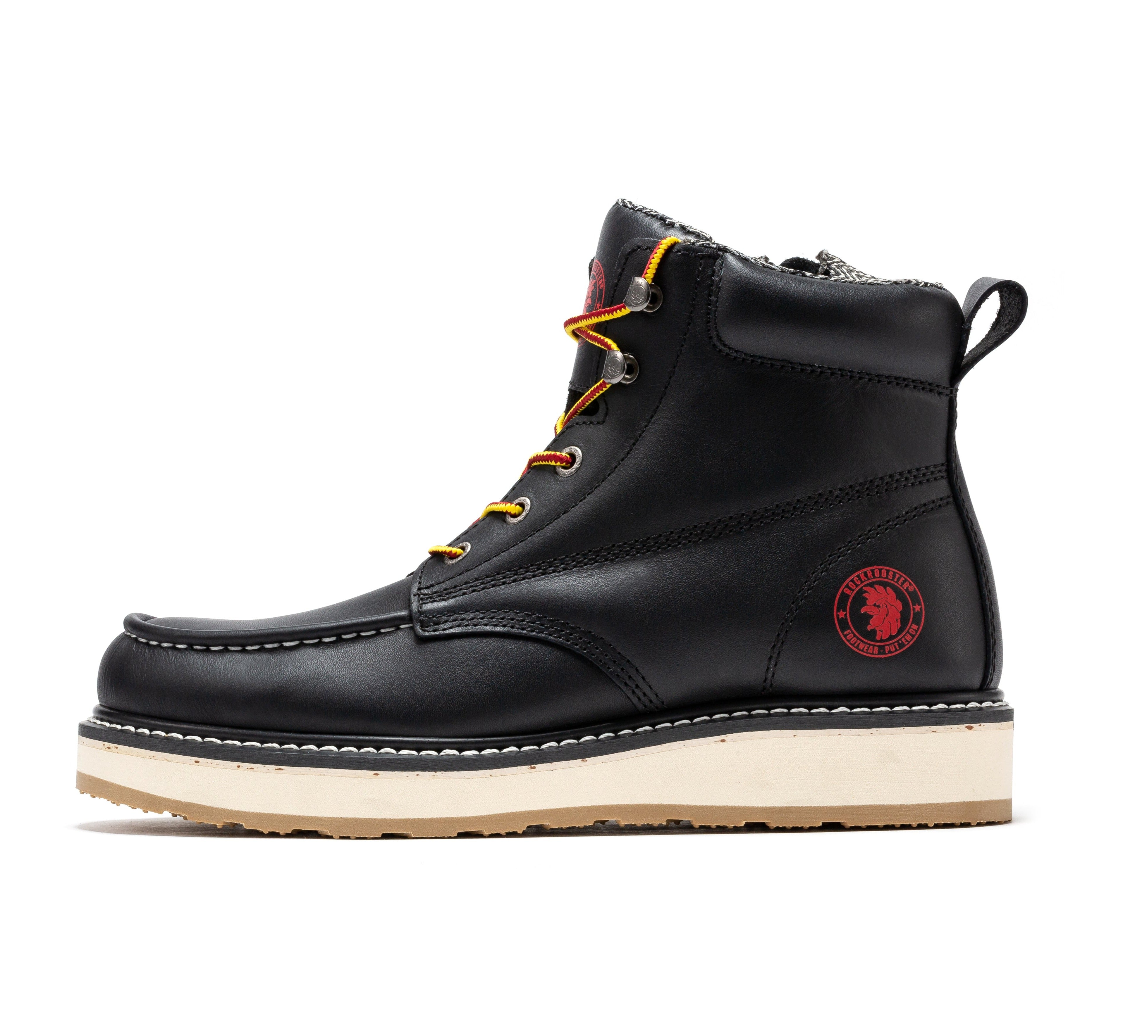 RockRooster Magnolia men's 6-inch black soft toe zip-sided wedge work boots, sturdy footwear with durable design.