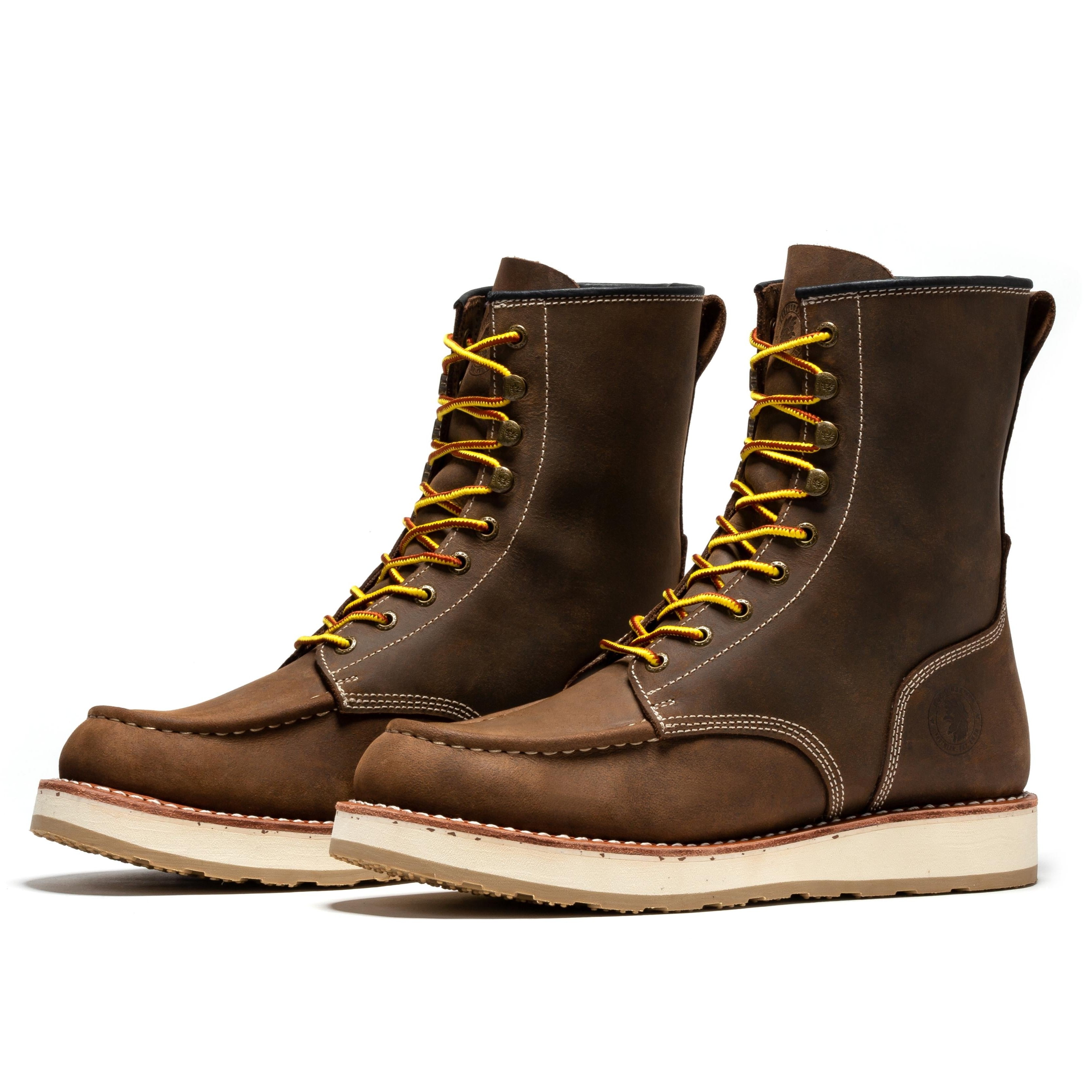 Dark brown Rockrooster Mantua men's 8-inch soft toe wedge work boots with sturdy leather and rugged sole.