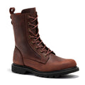 Rock Rooster Mantua men's 8-inch zip-sided soft toe work boots with lug sole, durable leather construction and sturdy design.
