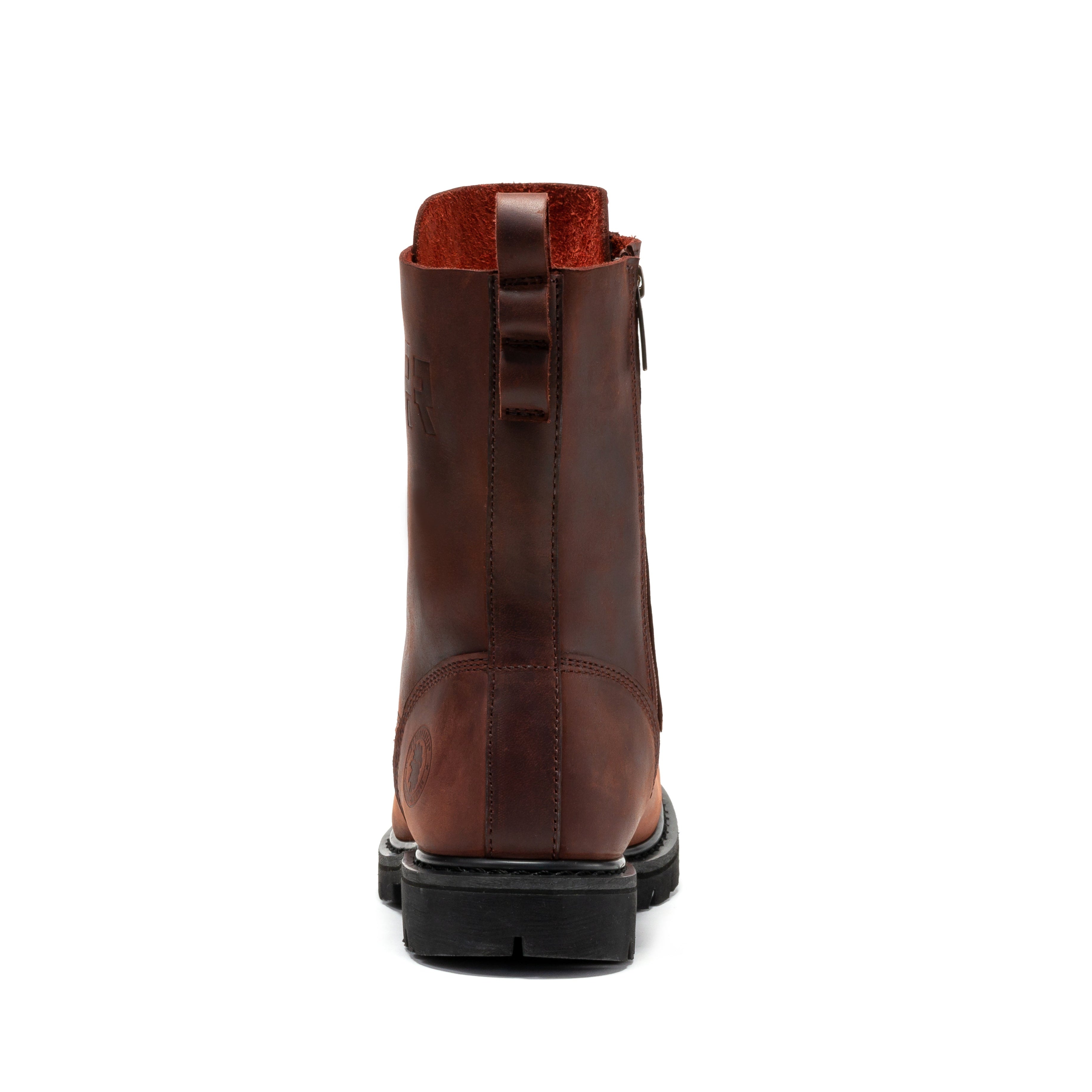 Rock Rooster Mantua men's 8-inch zip-sided soft toe work boots with lug sole, durable leather construction, and sturdy design.