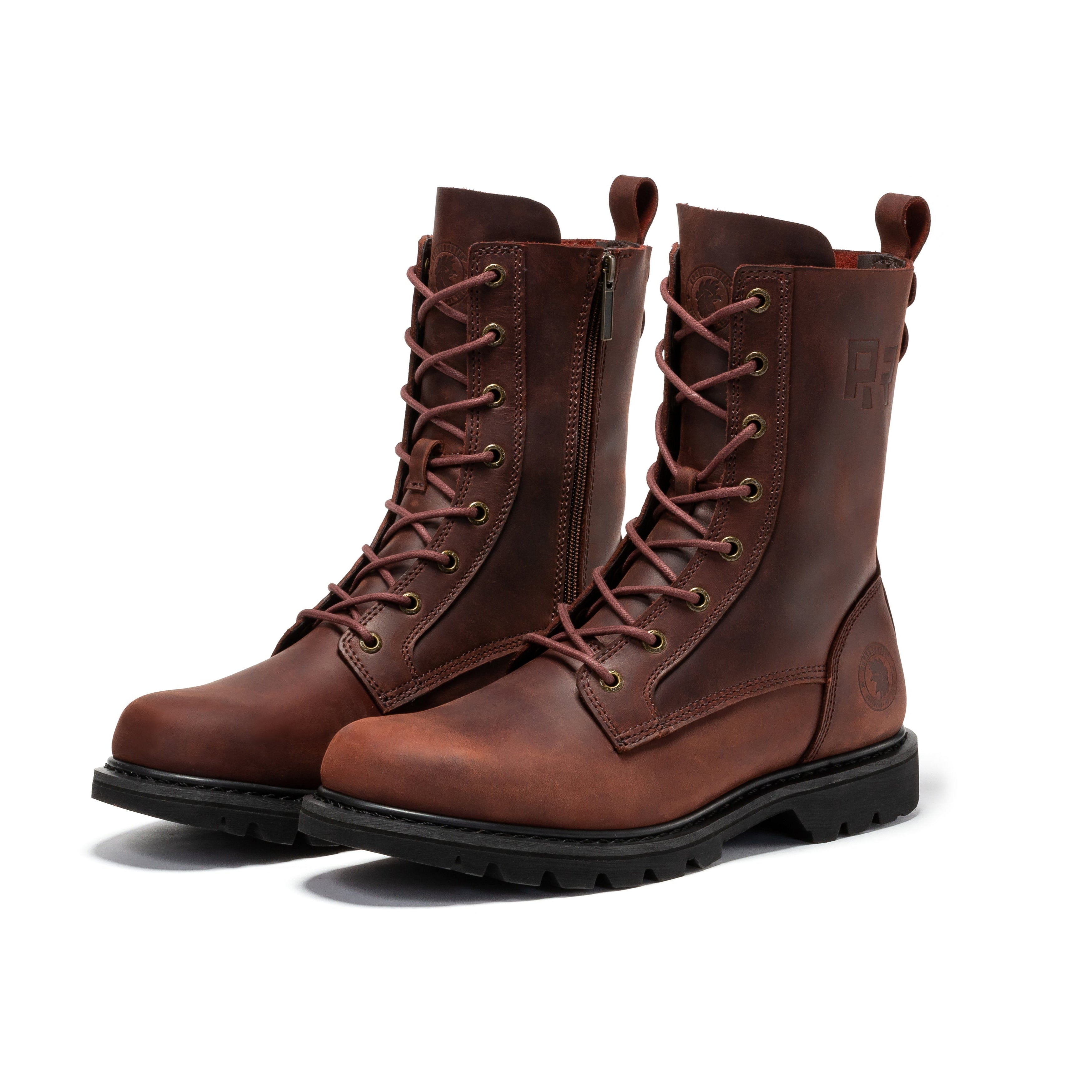 Rock Rooster Mantua men's 8-inch work boots with zip sides, soft toe, lug sole, durable leather for industrial work environments.