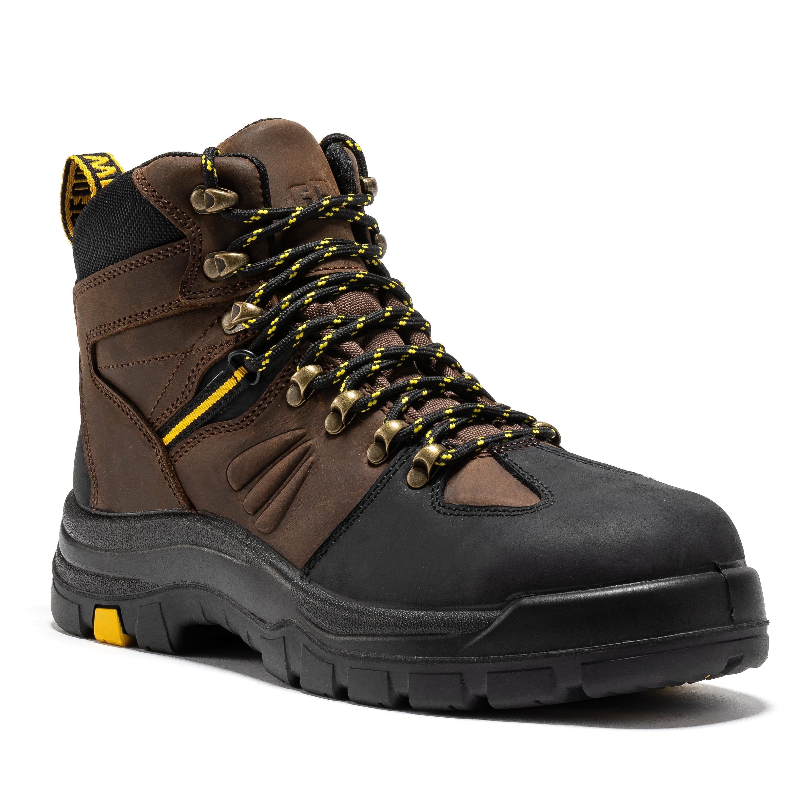 Rock Rooster Marfa Brown 6-inch waterproof leather work boots with composite toe, sturdy and durable for tough jobs.