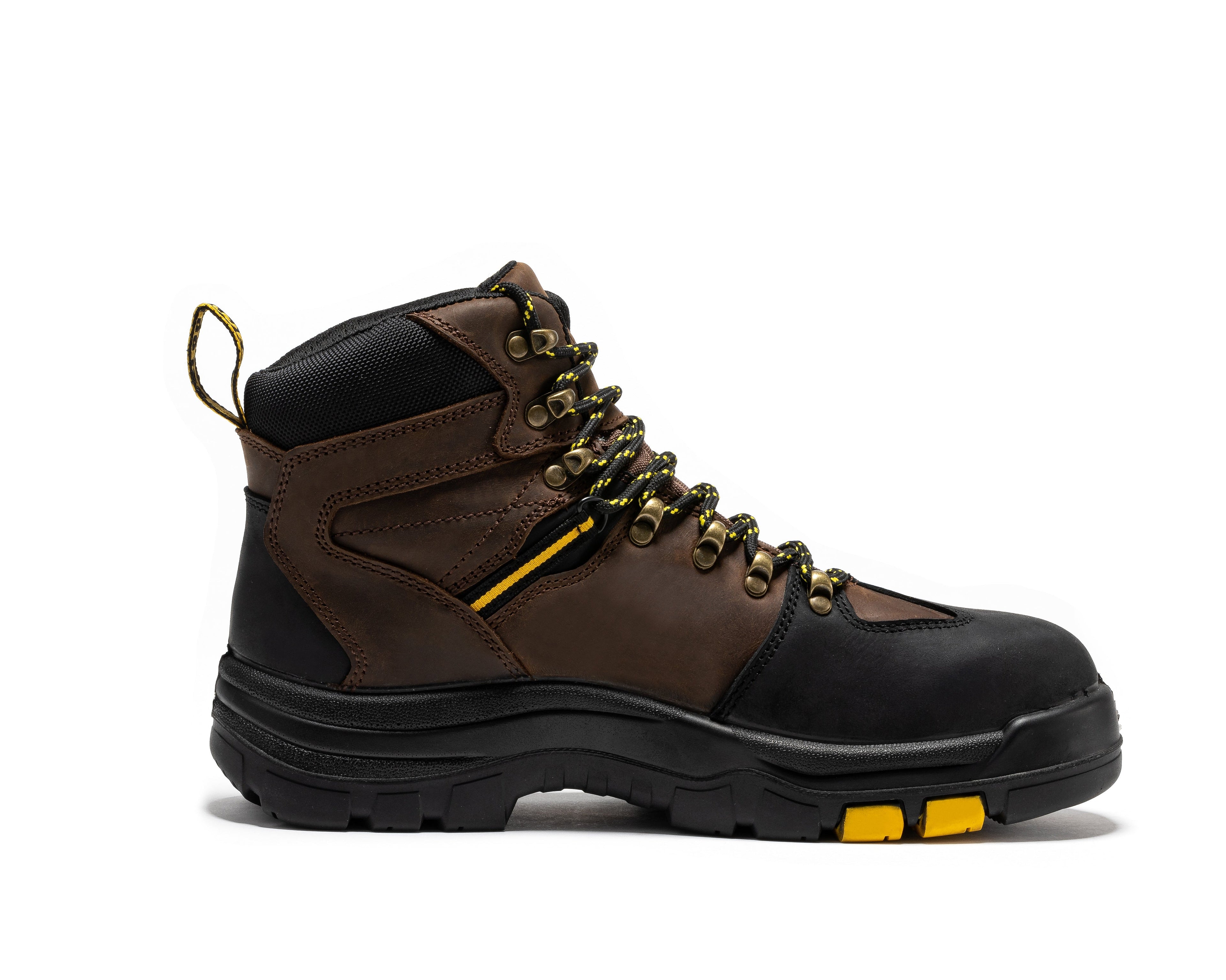 Rockrooster Marfa Brown 6-inch waterproof composite toe leather work boots with sturdy design and secure laces.