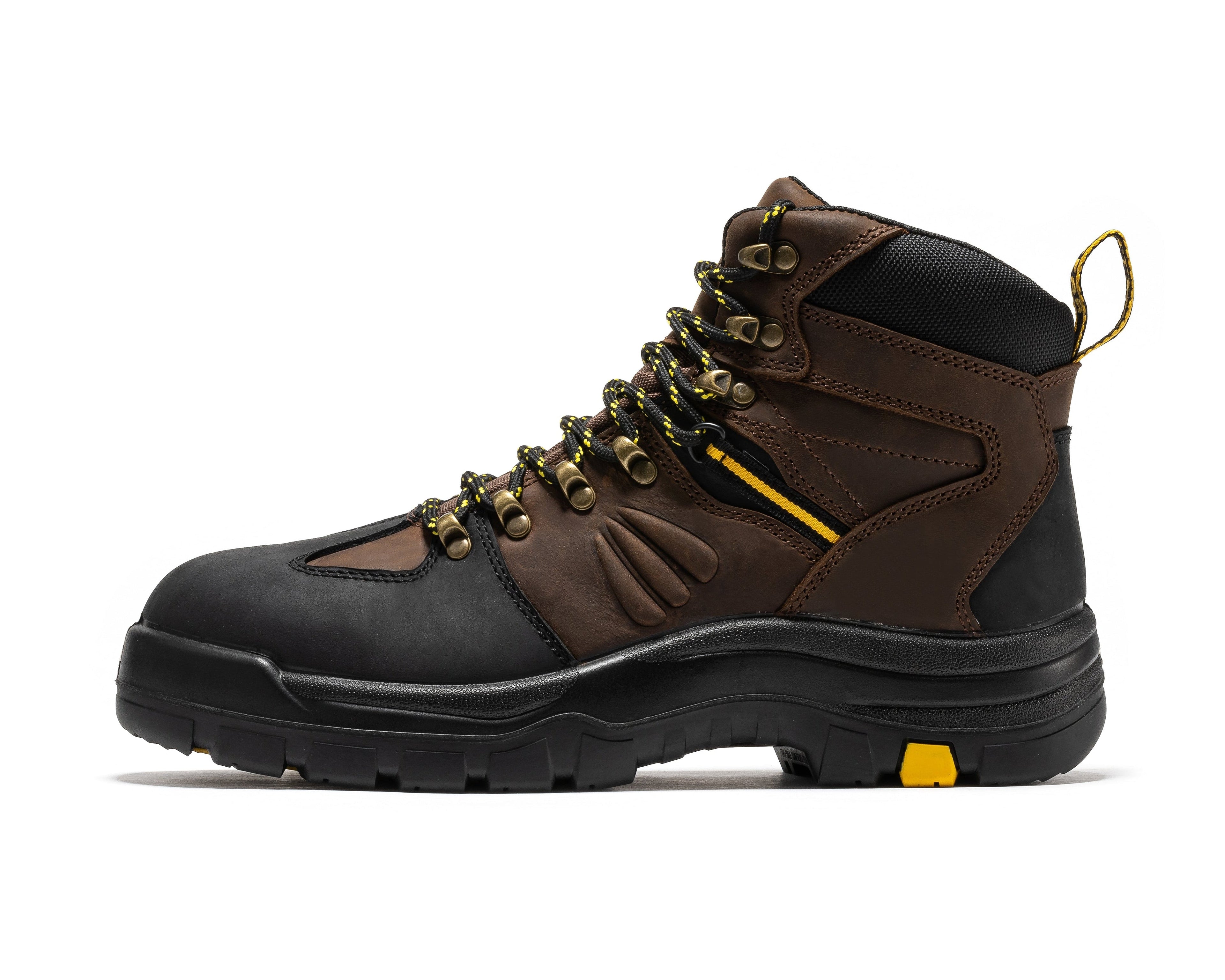 Rock Rooster Marfa Brown 6-inch waterproof composite toe leather work boots with sturdy construction and safety features.