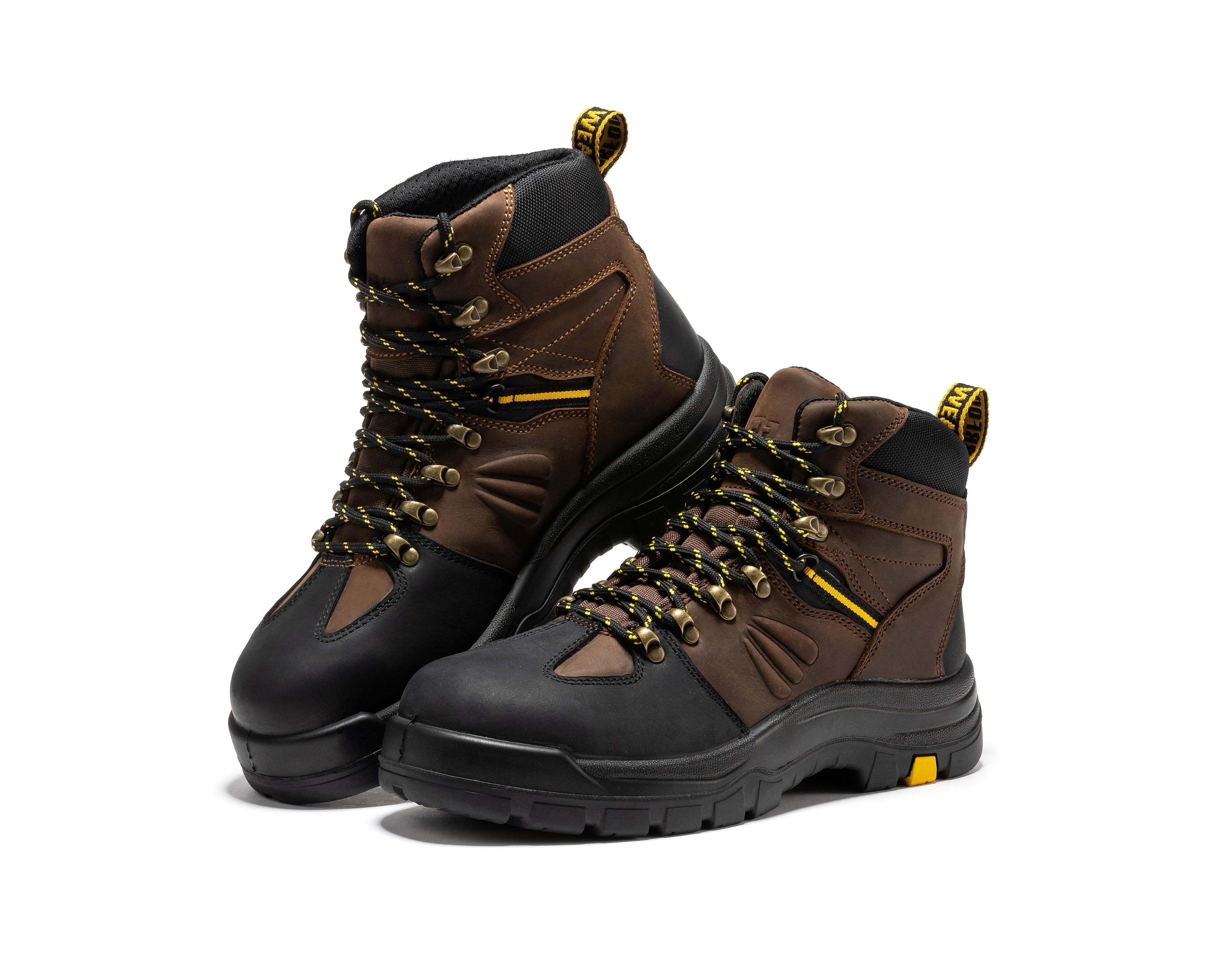 Rockrooster Marfa Brown 6-inch waterproof composite toe leather work boots with sturdy construction and rugged design.