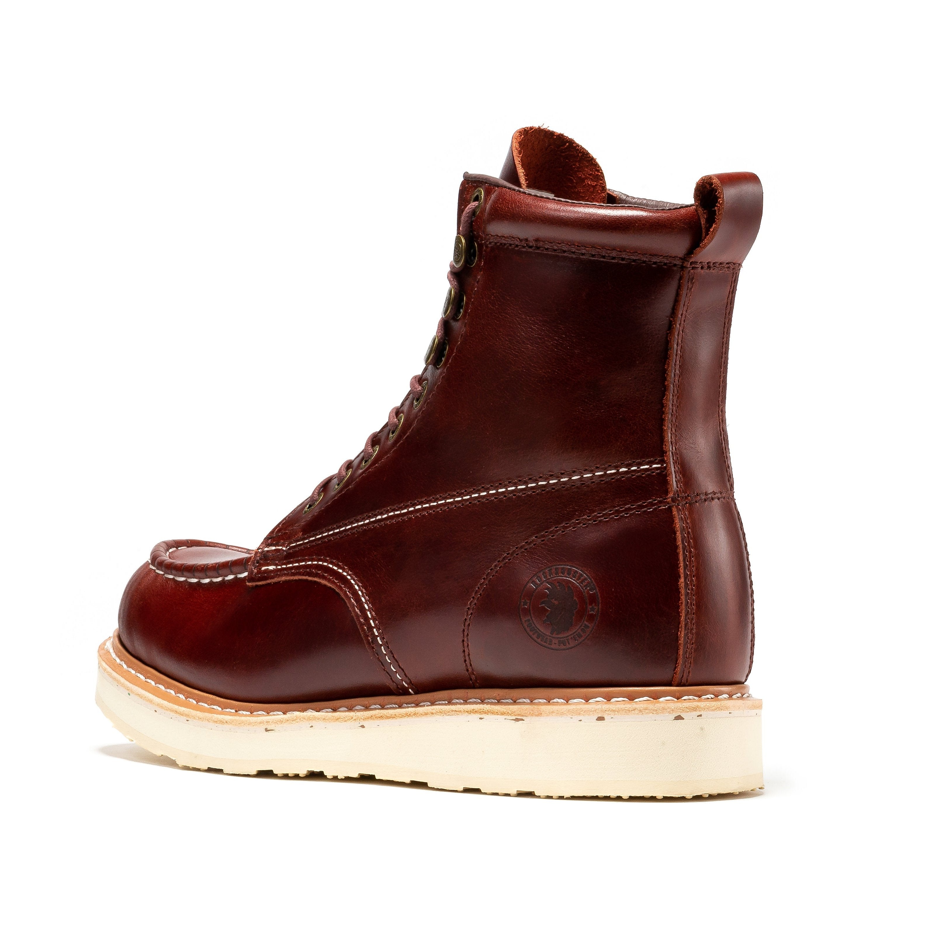 RockRooster Norwood Cherry Brown men's 6-inch soft toe wedge work boots with sturdy leather and rugged outsole.