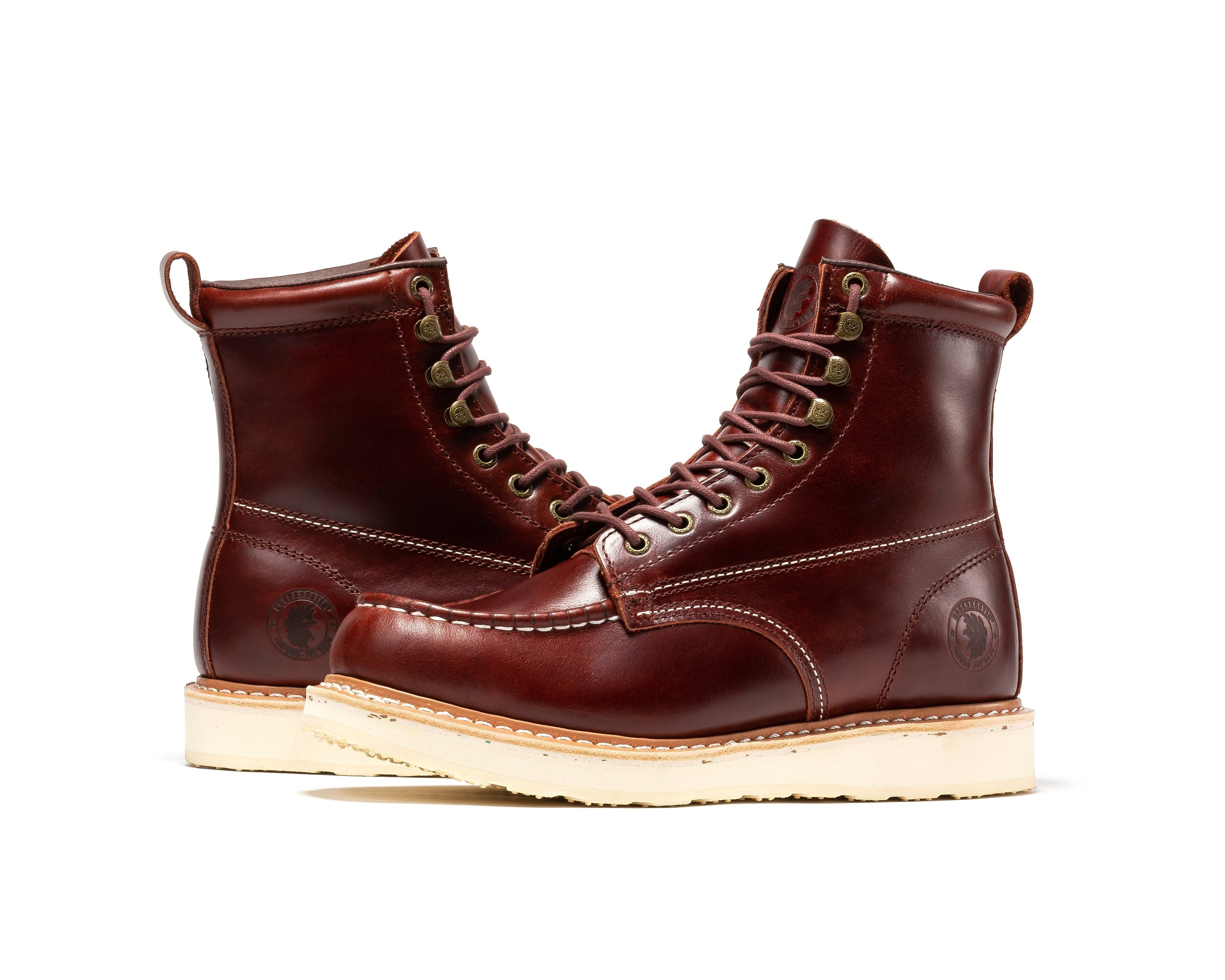 Rock Rooster Norwood Cherry Brown men's 6-inch soft toe wedge work boots with rugged leather and sturdy design.