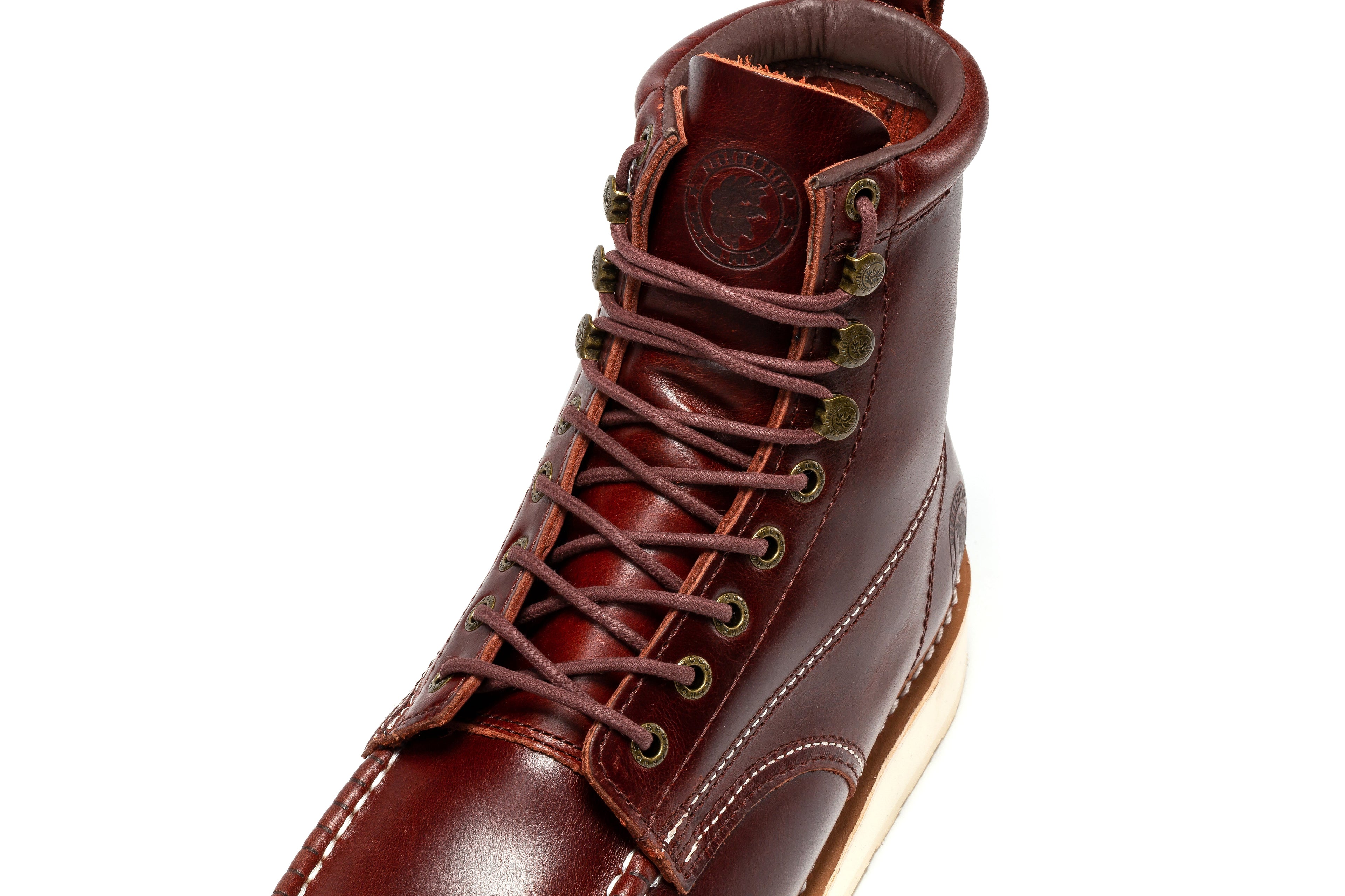 Rockrooster Norwood Cherry Brown men's 6-inch soft toe wedge work boots with sturdy leather and rugged sole.