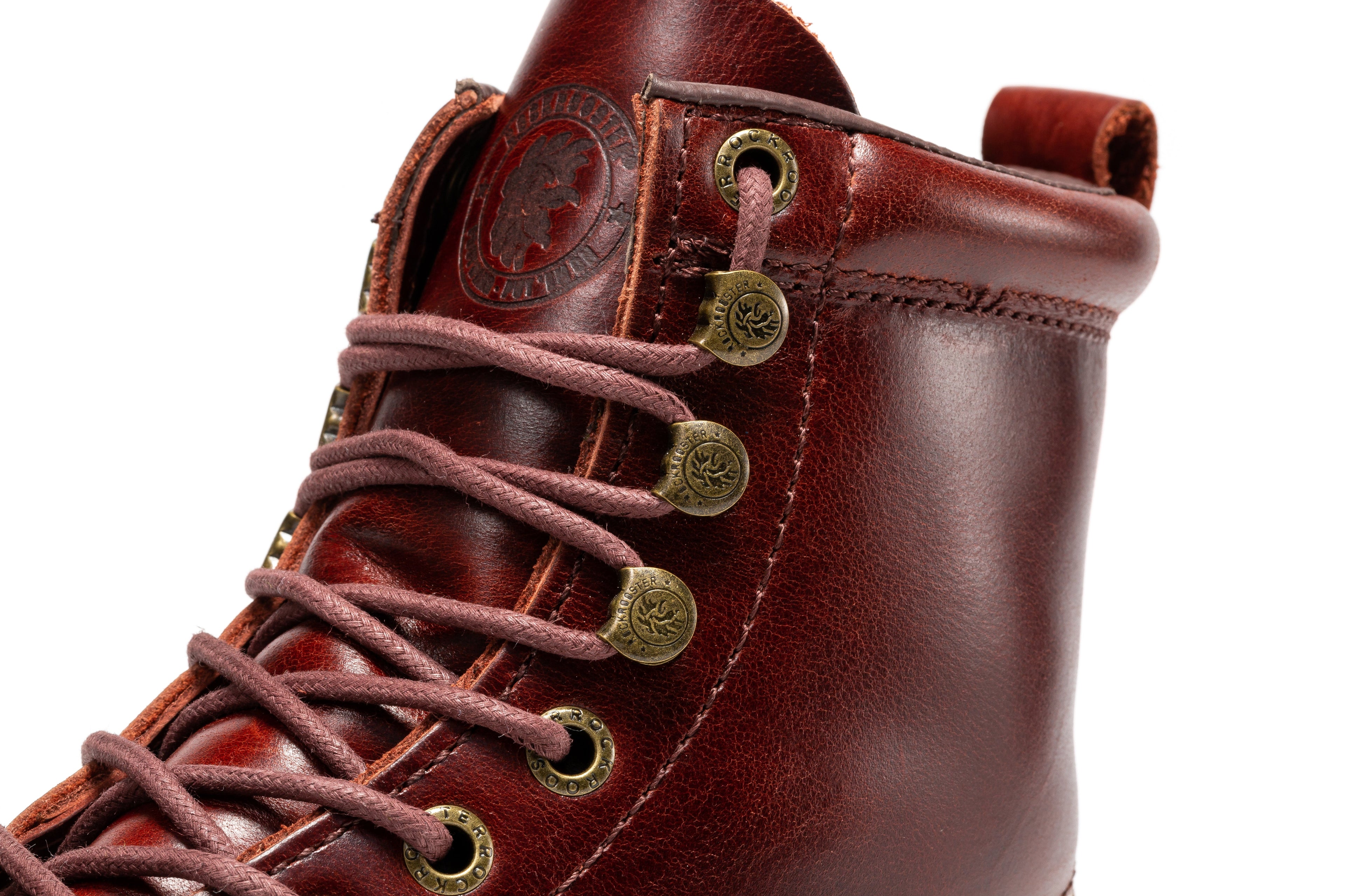Rockrooster Norwood Cherry Brown men's 6-inch soft toe wedge work boots with sturdy leather construction and rugged outsole.