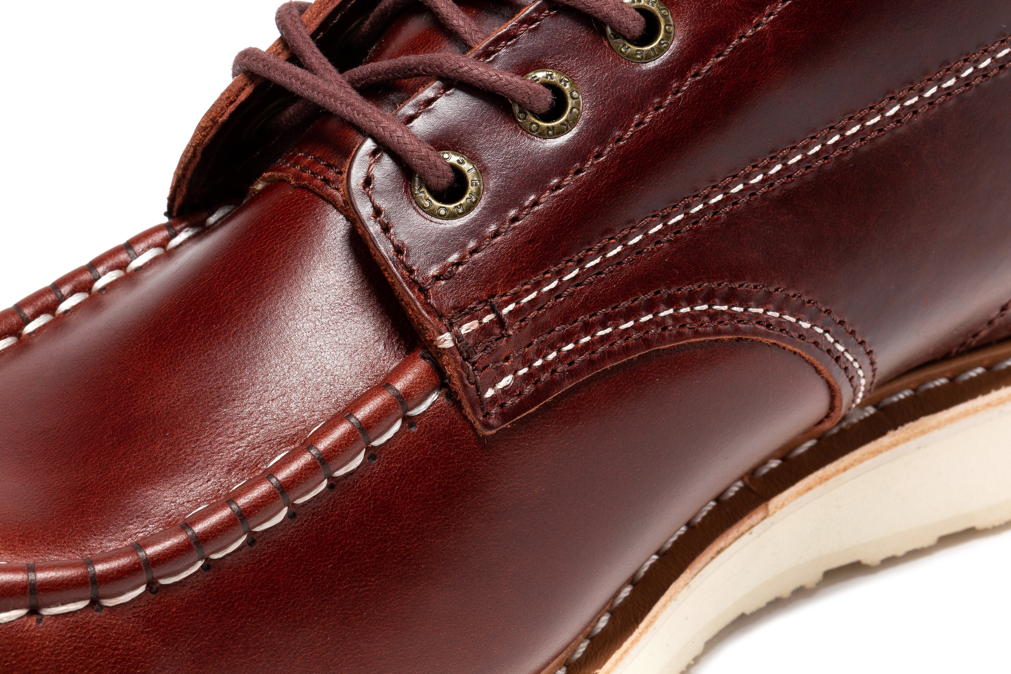 Rockrooster Norwood Cherry Brown men's 6-inch soft toe wedge work boots with sturdy leather construction and rugged outsole.