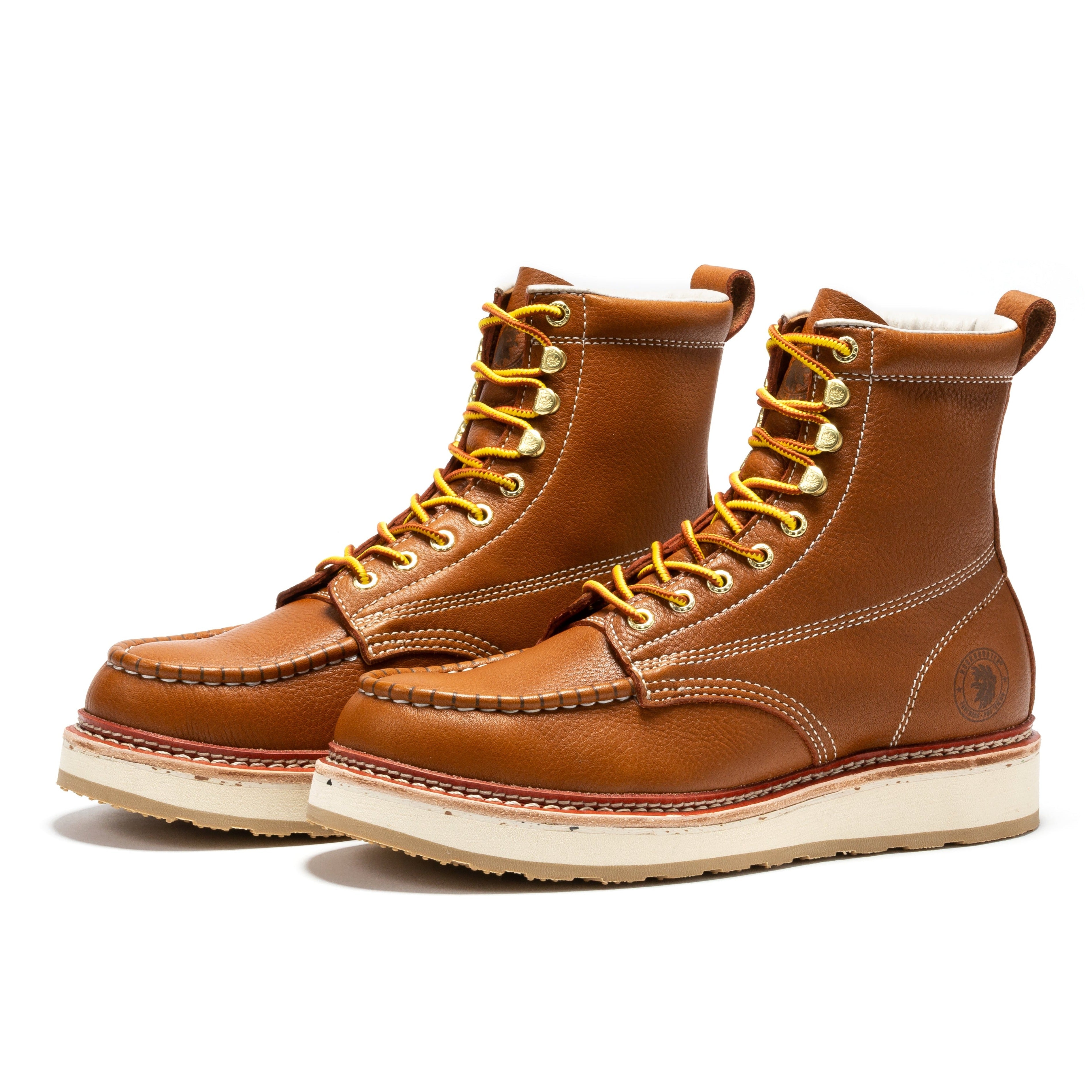 Rockrooster Norwood men's 6-inch brown soft toe wedge work boots with sturdy leather construction and rugged design.