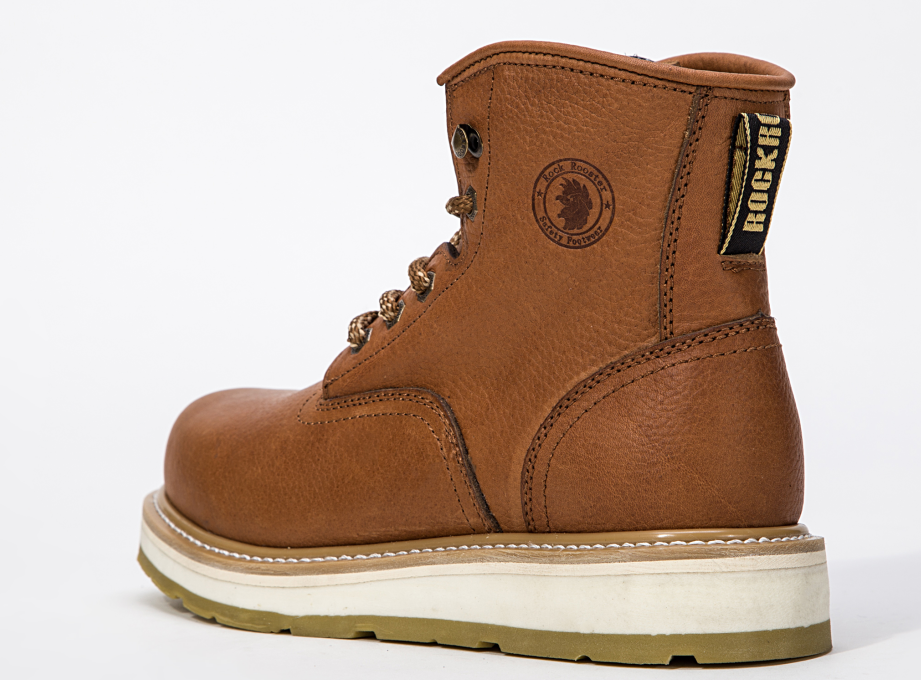 Rockrooster Roberta men's wedge work boots with safety water-resistant leather, ASTM 2892 certified for durable protection.