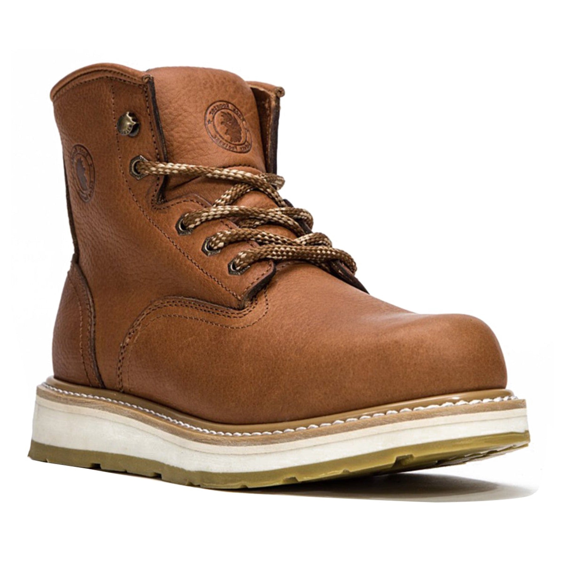 RockRooster Roberta men's wedge work boots in water-resistant leather with safety features, ASTM 2892 certified.