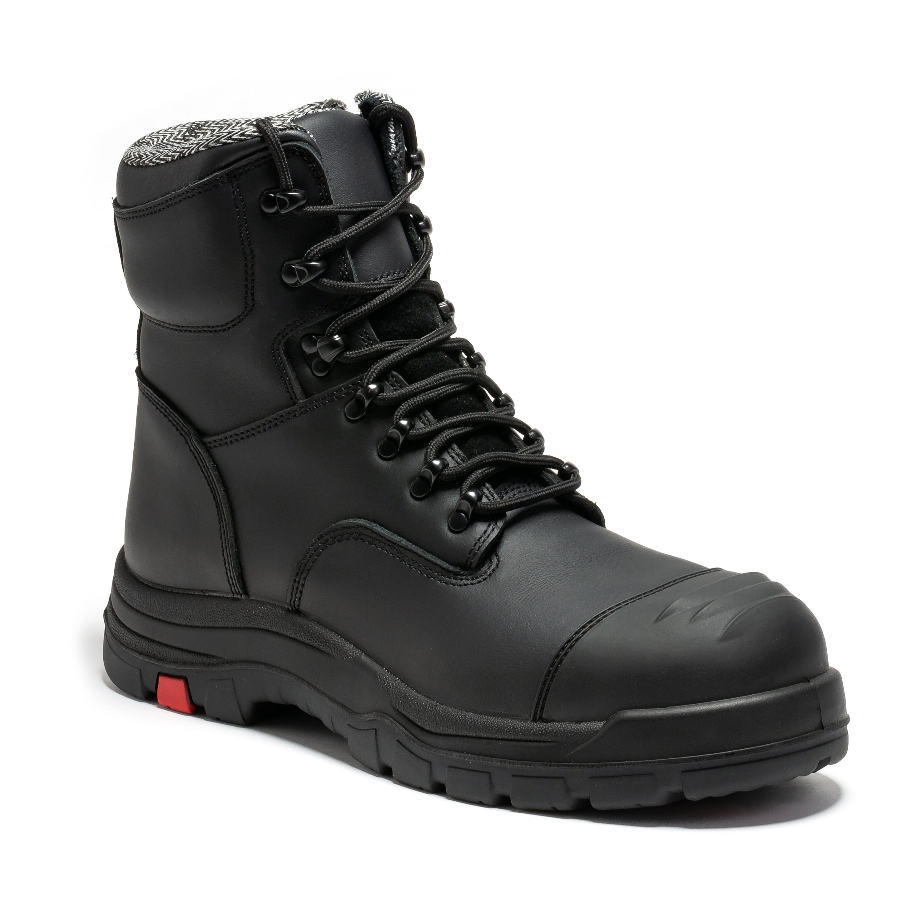 Rock Rooster Roslyn black 7-inch zip-sided composite toe leather work boots with rugged design and sturdy construction.