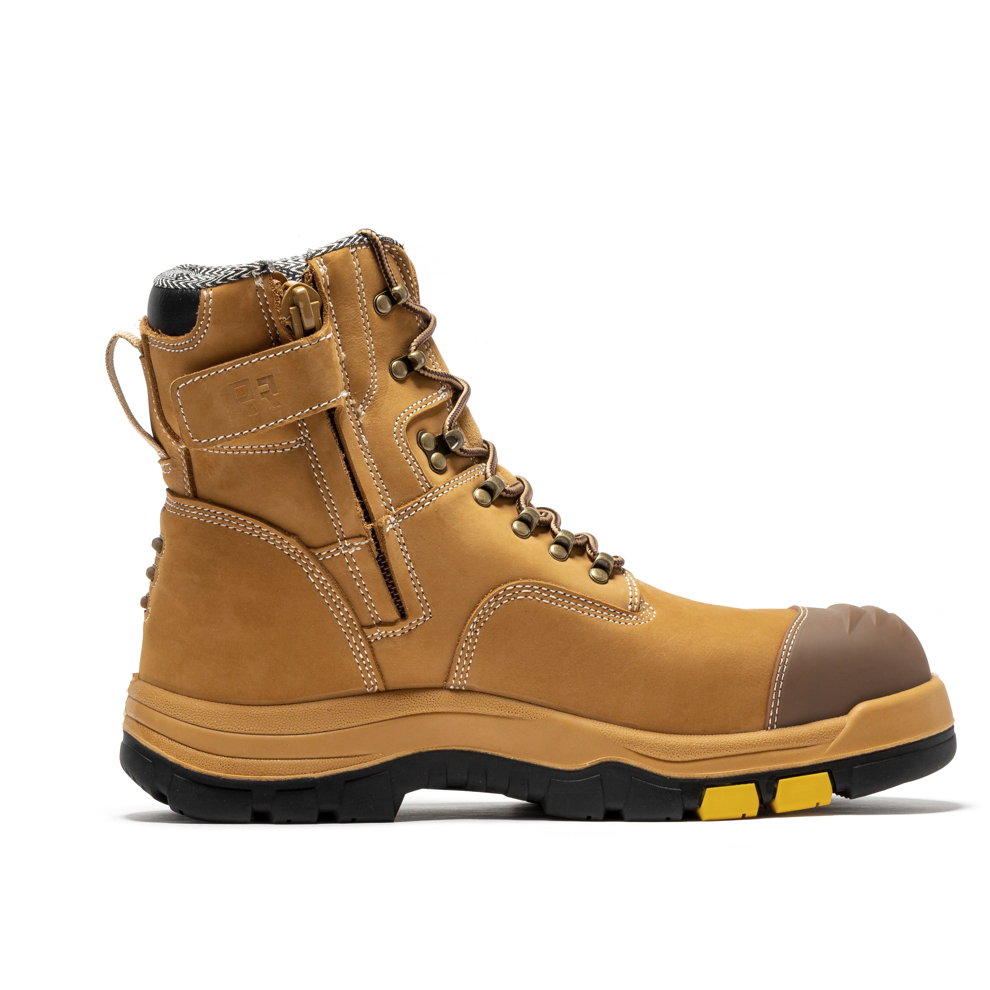 Rock Rooster Roslyn Black 7-inch zip-sided composite toe leather work boots with sturdy design and functional zipper closure.