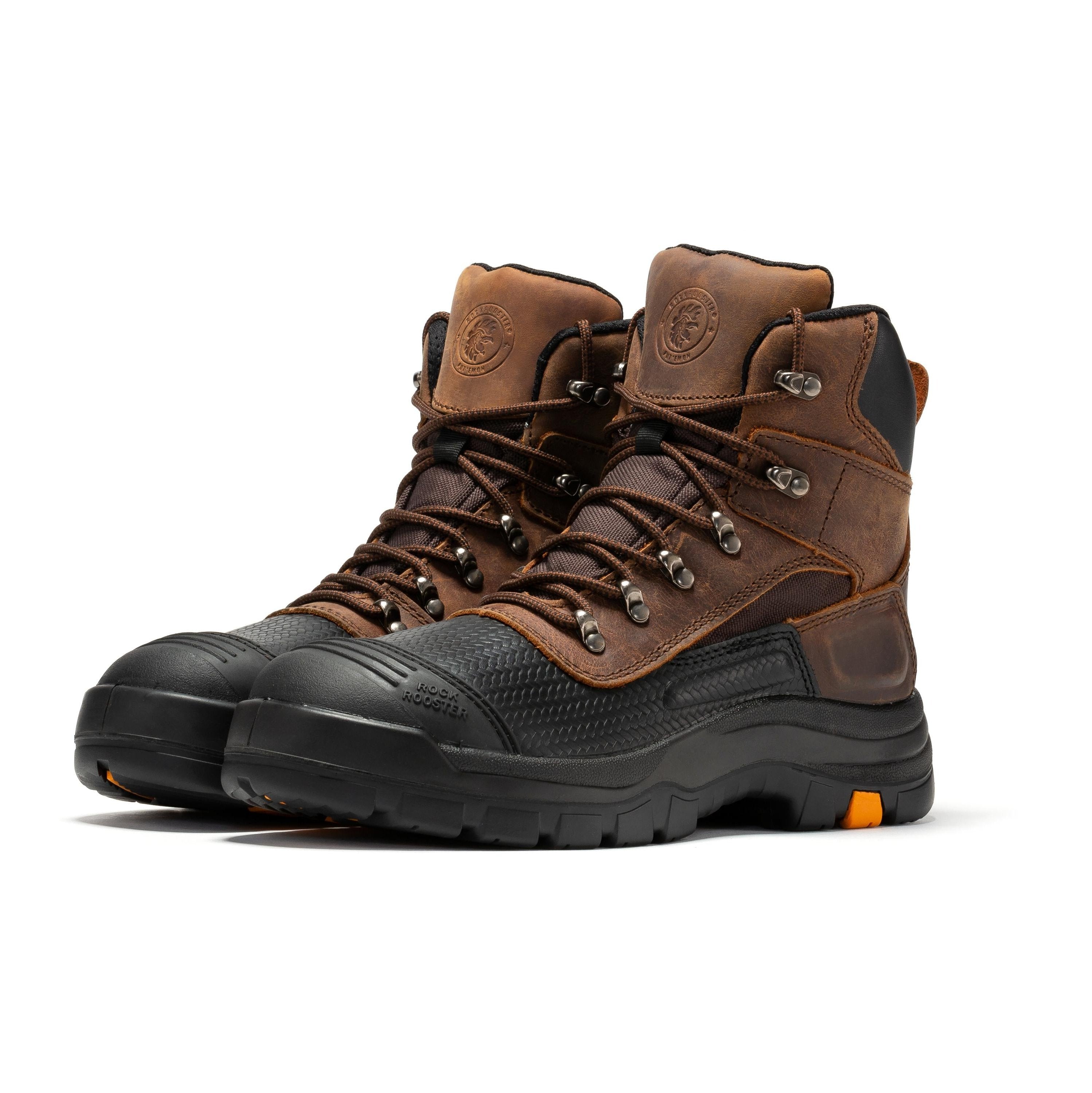 RockRooster Sedona 6-inch waterproof steel toe leather work boots, black rugged shoes with sturdy soles and reinforced toe protection.